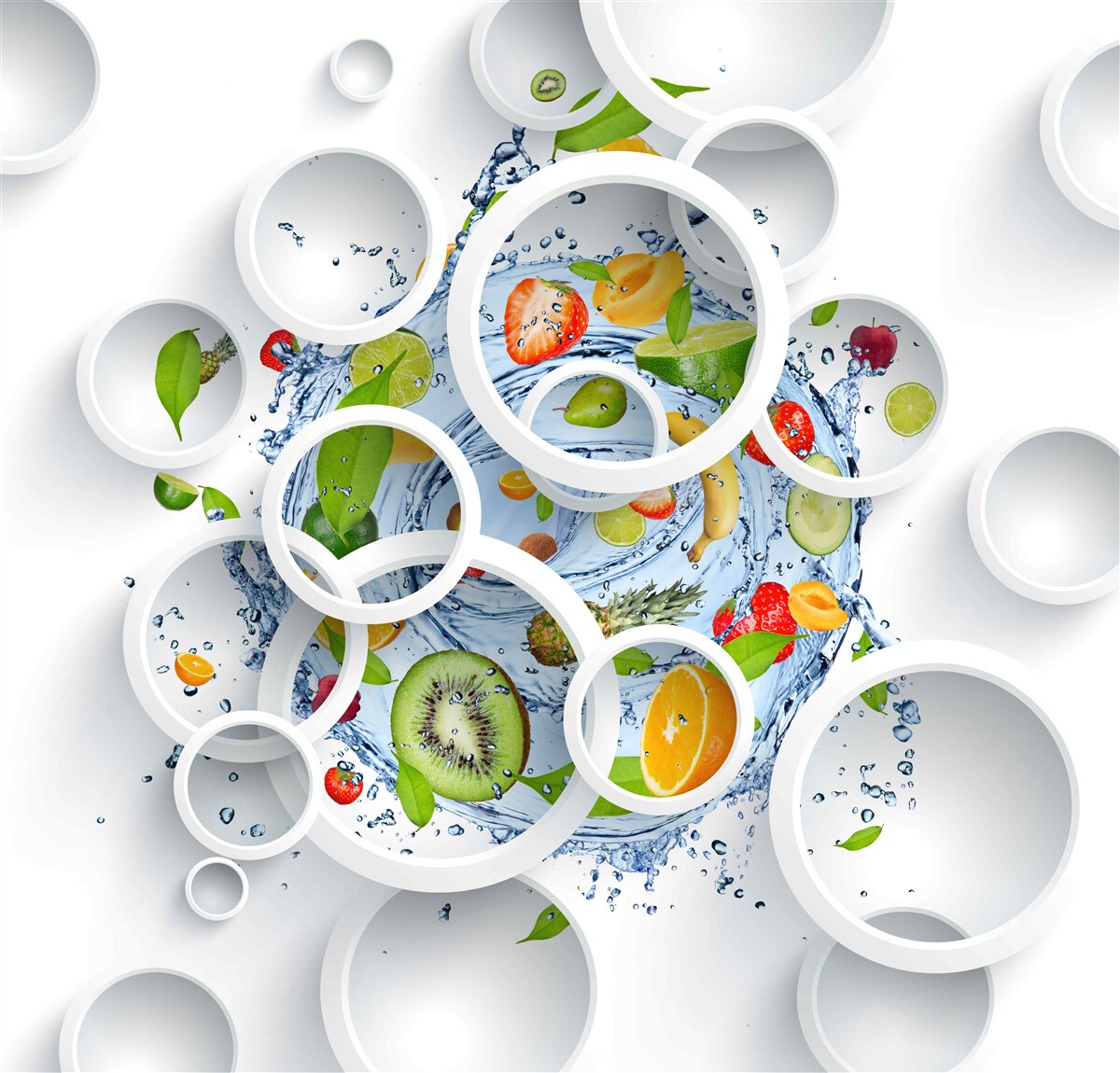Fotobehang witte cirkels en fruit