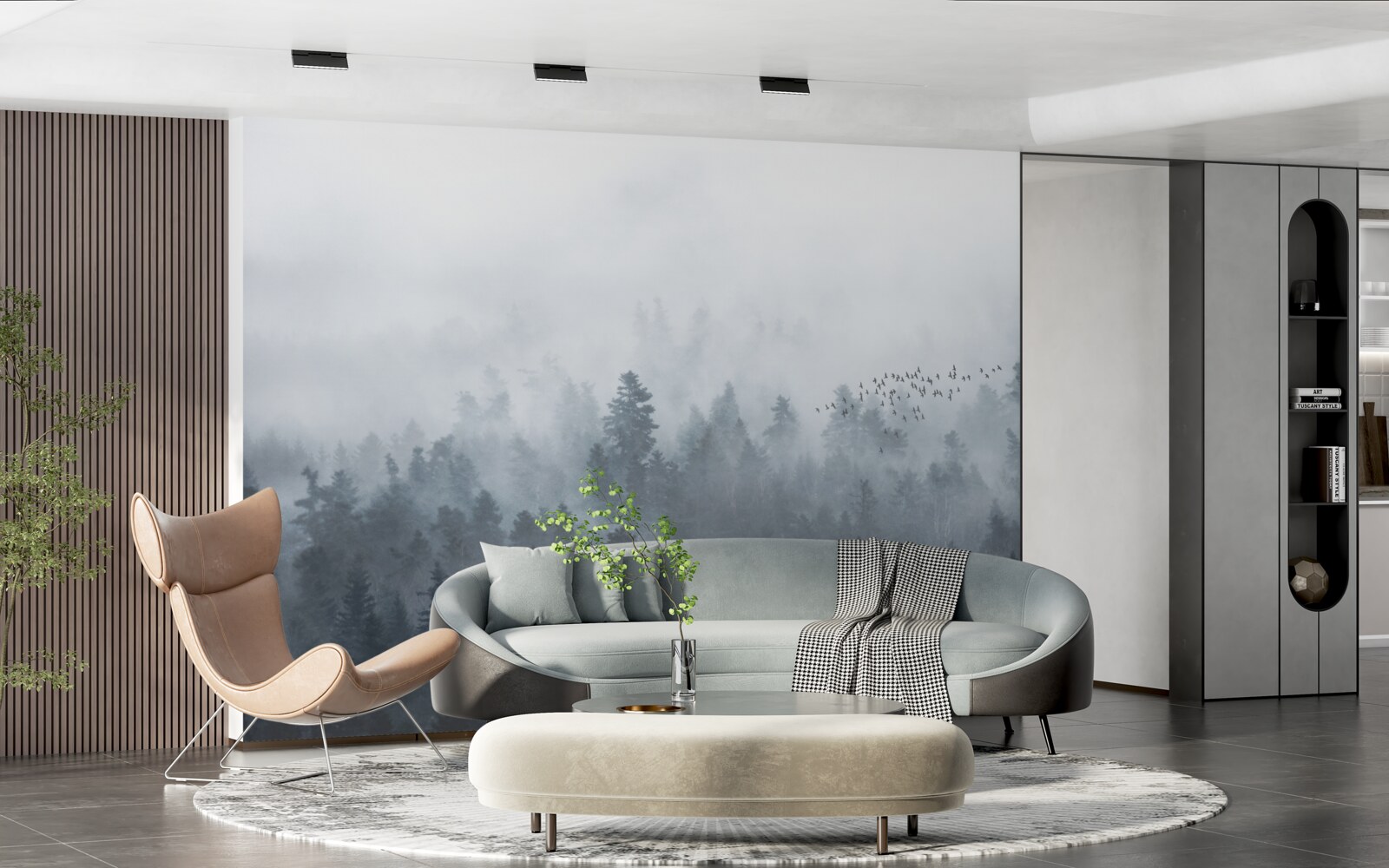 Fotobehang bos gehuld in mist