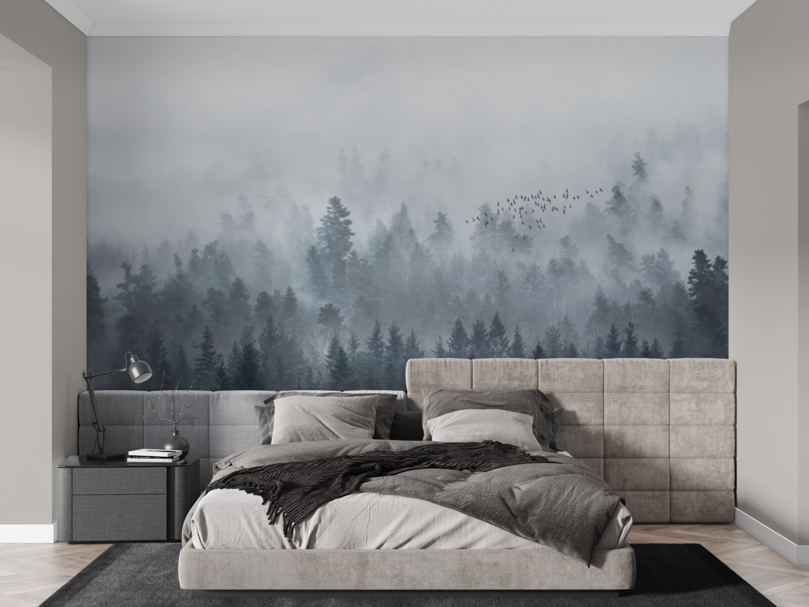 Fotobehang bos gehuld in mist