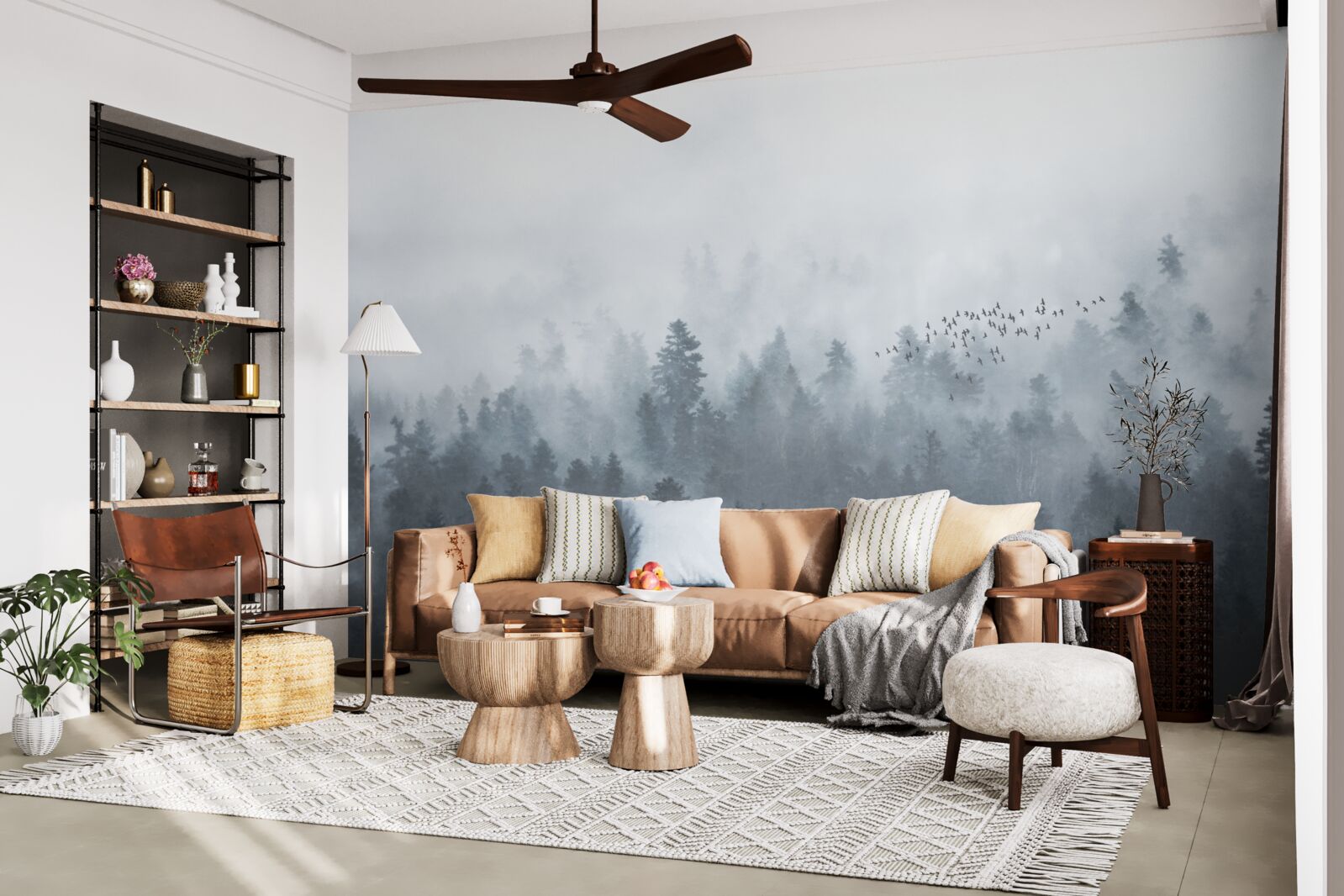 Fotobehang bos gehuld in mist