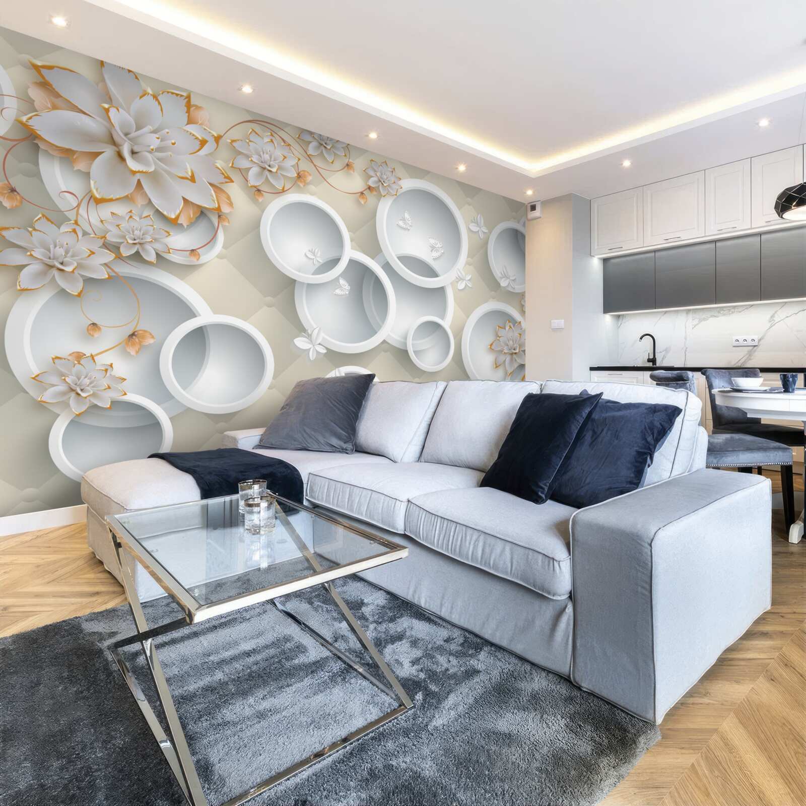 Fotobehang lichte achtergrond met witte cirkels