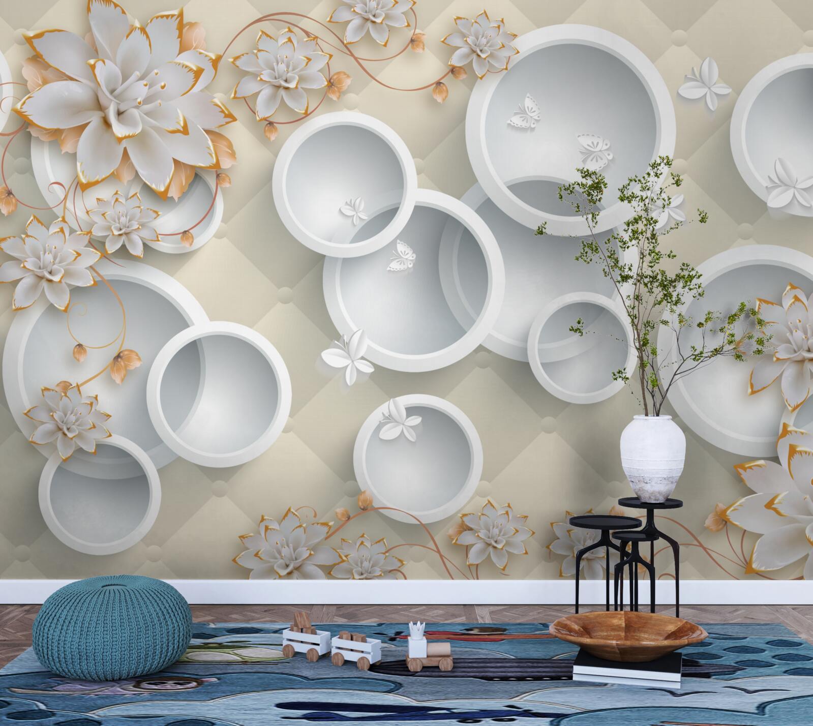 Fotobehang lichte achtergrond met witte cirkels