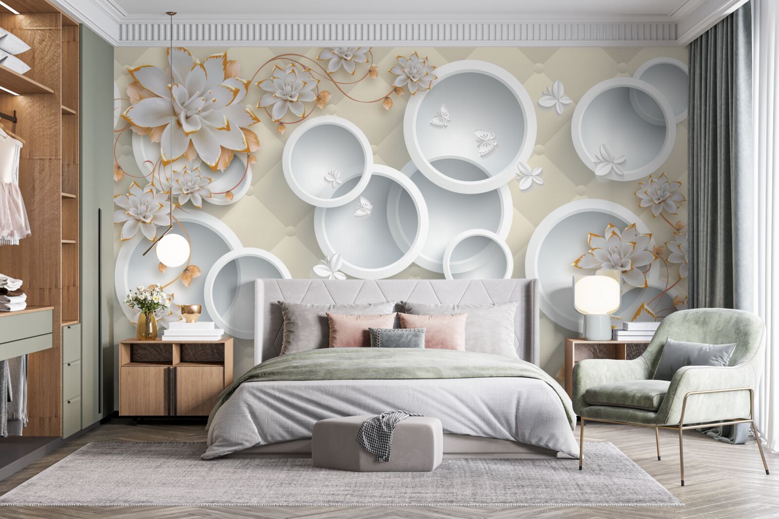 Fotobehang lichte achtergrond met witte cirkels