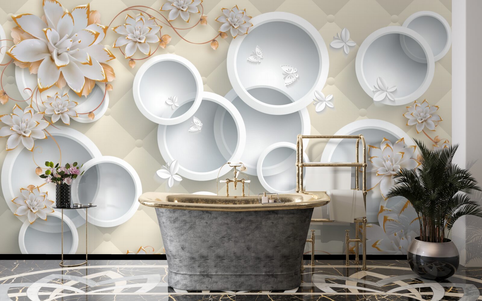 Fotobehang lichte achtergrond met witte cirkels