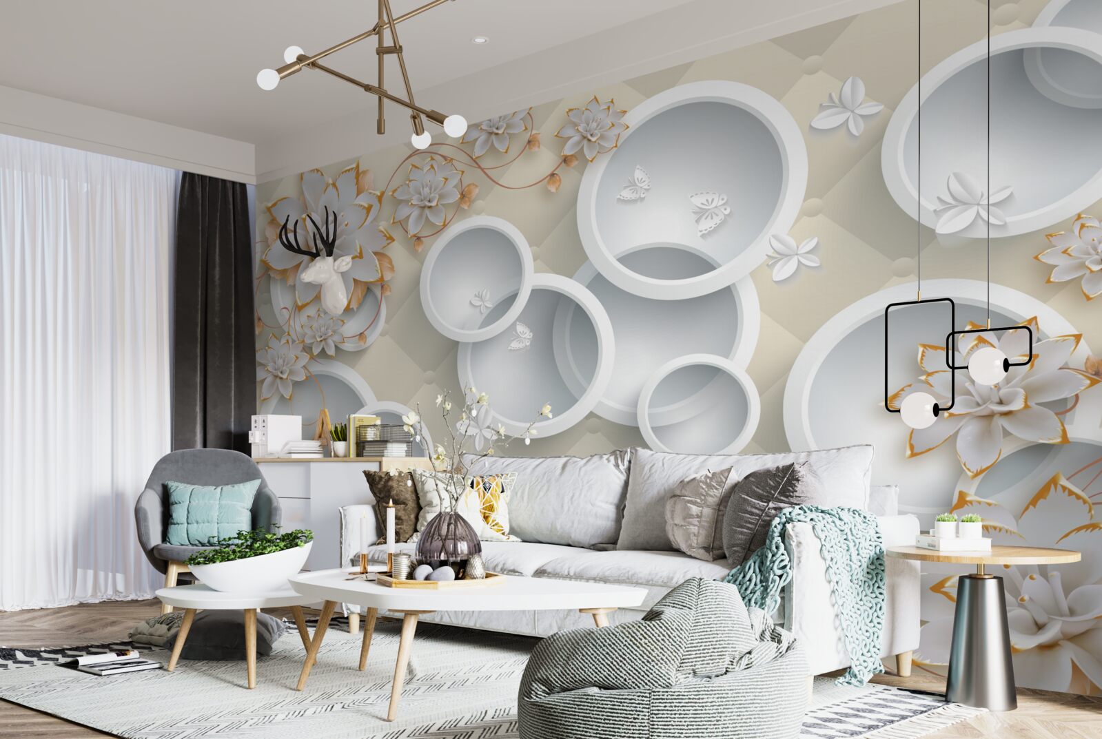 Fotobehang lichte achtergrond met witte cirkels