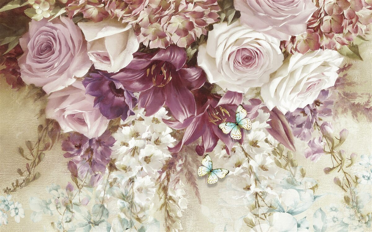 Fotobehang bloemstuk in pastelkleuren