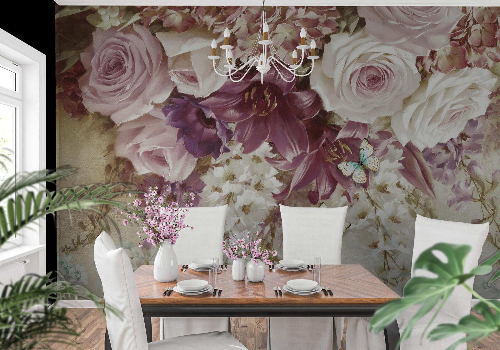 Fotobehang bloemstuk in pastelkleuren