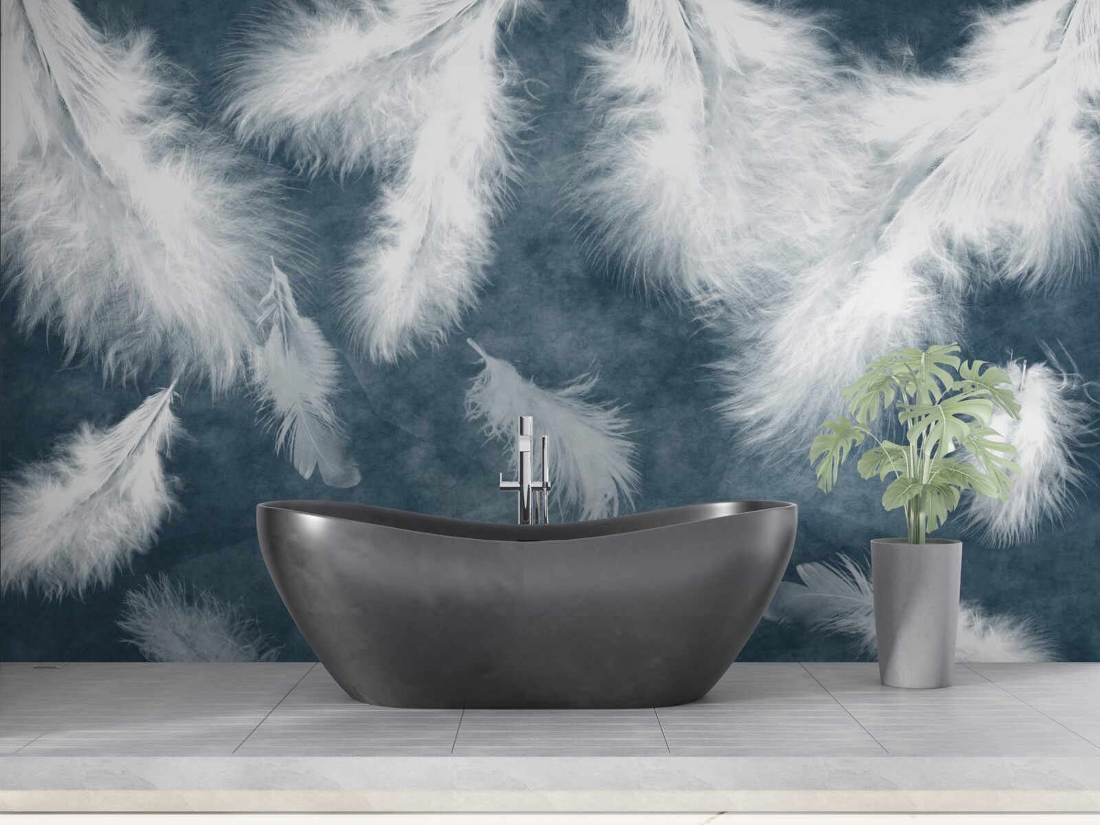 Fotobehang zwevende sneeuwwitte veren