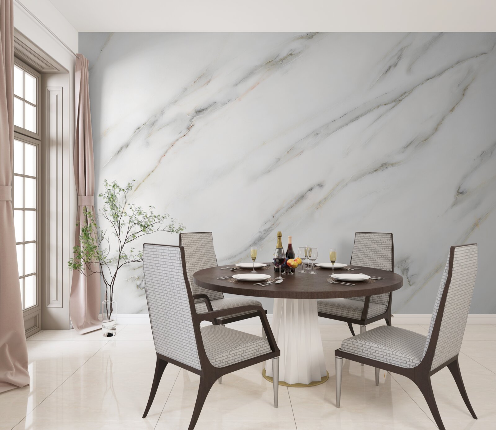 Fotobehang achtergrond met wit en grijs marmerpatroon