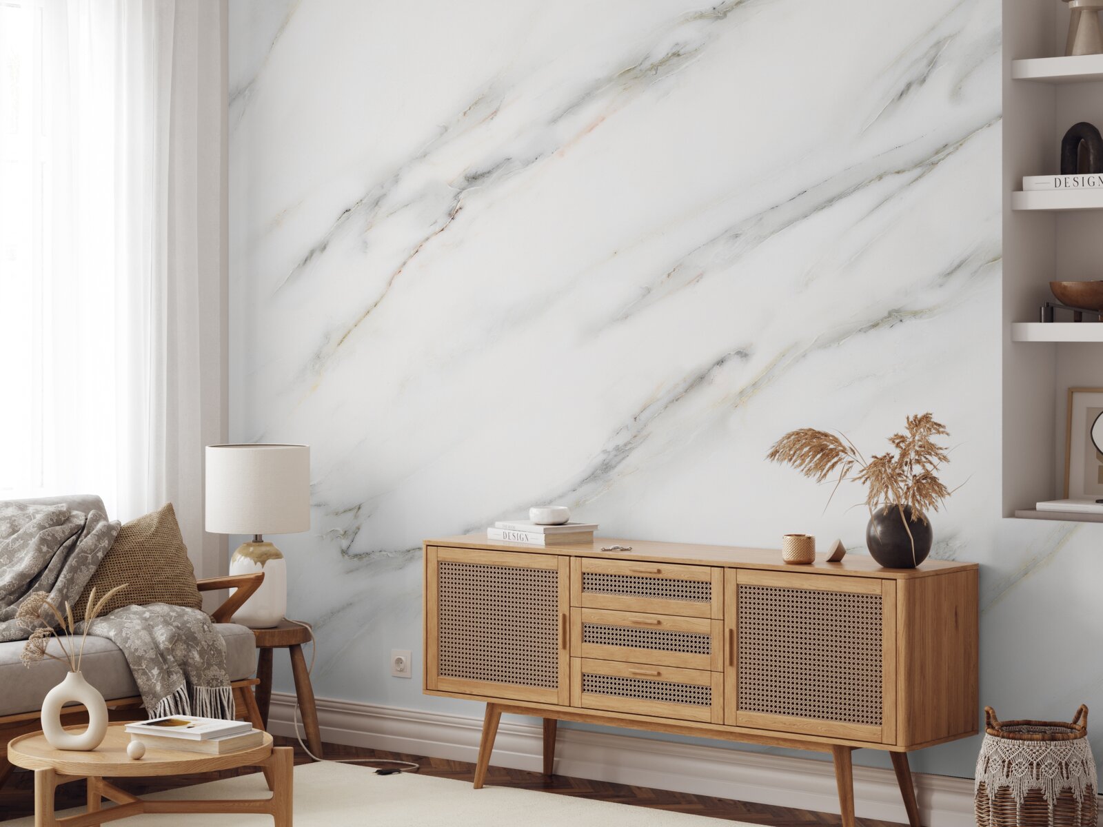 Fotobehang achtergrond met wit en grijs marmerpatroon