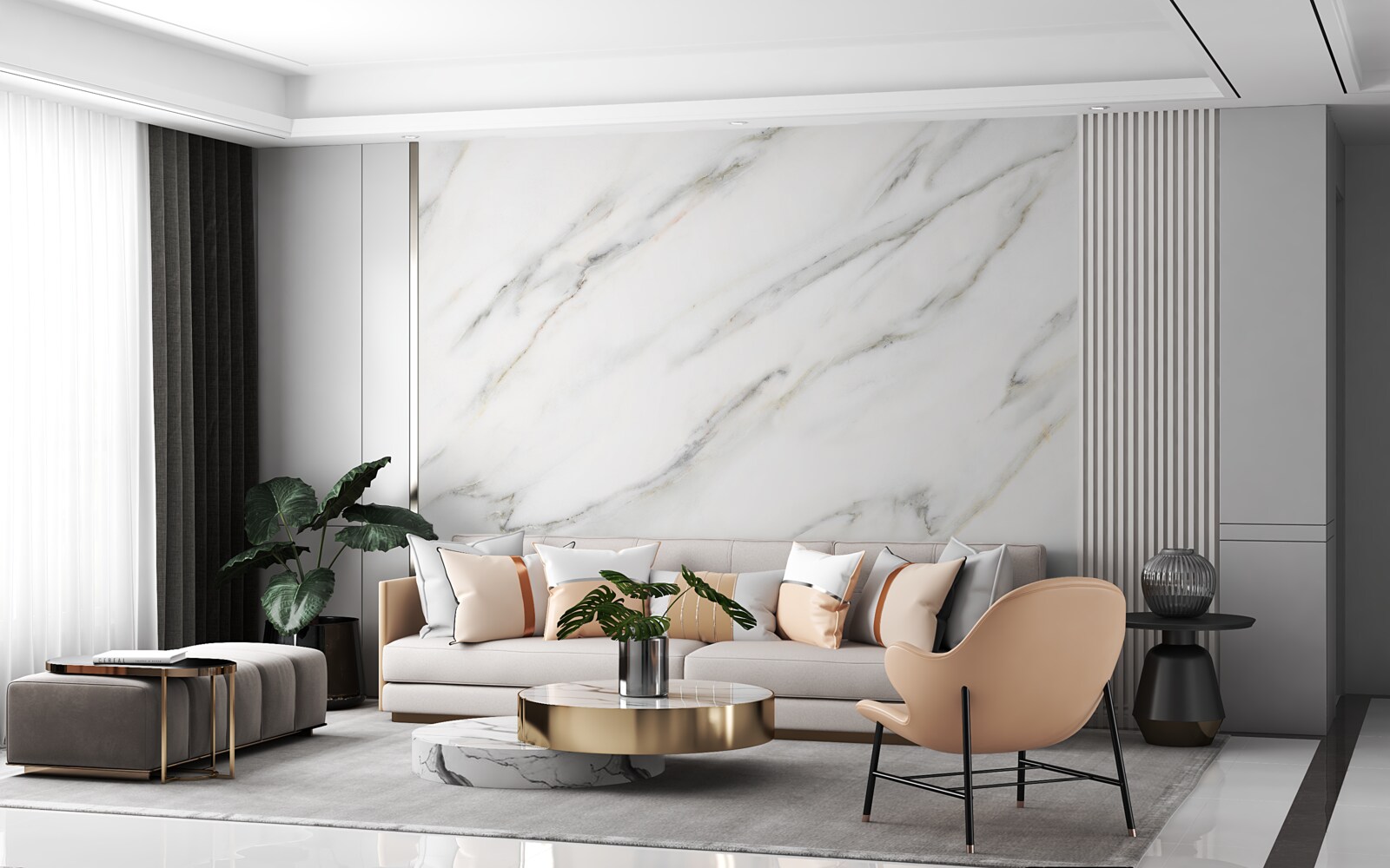 Fotobehang achtergrond met wit en grijs marmerpatroon