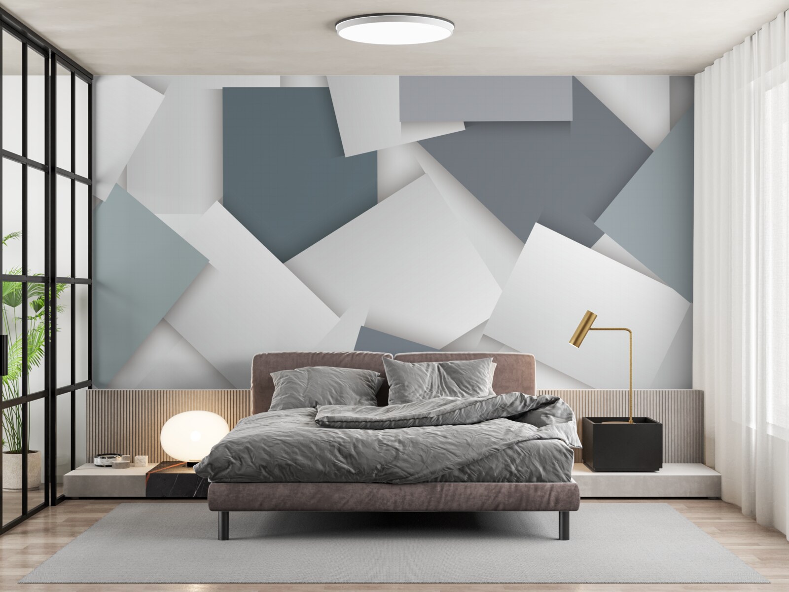 Fotobehang de vierkanten zijn wit en grijs