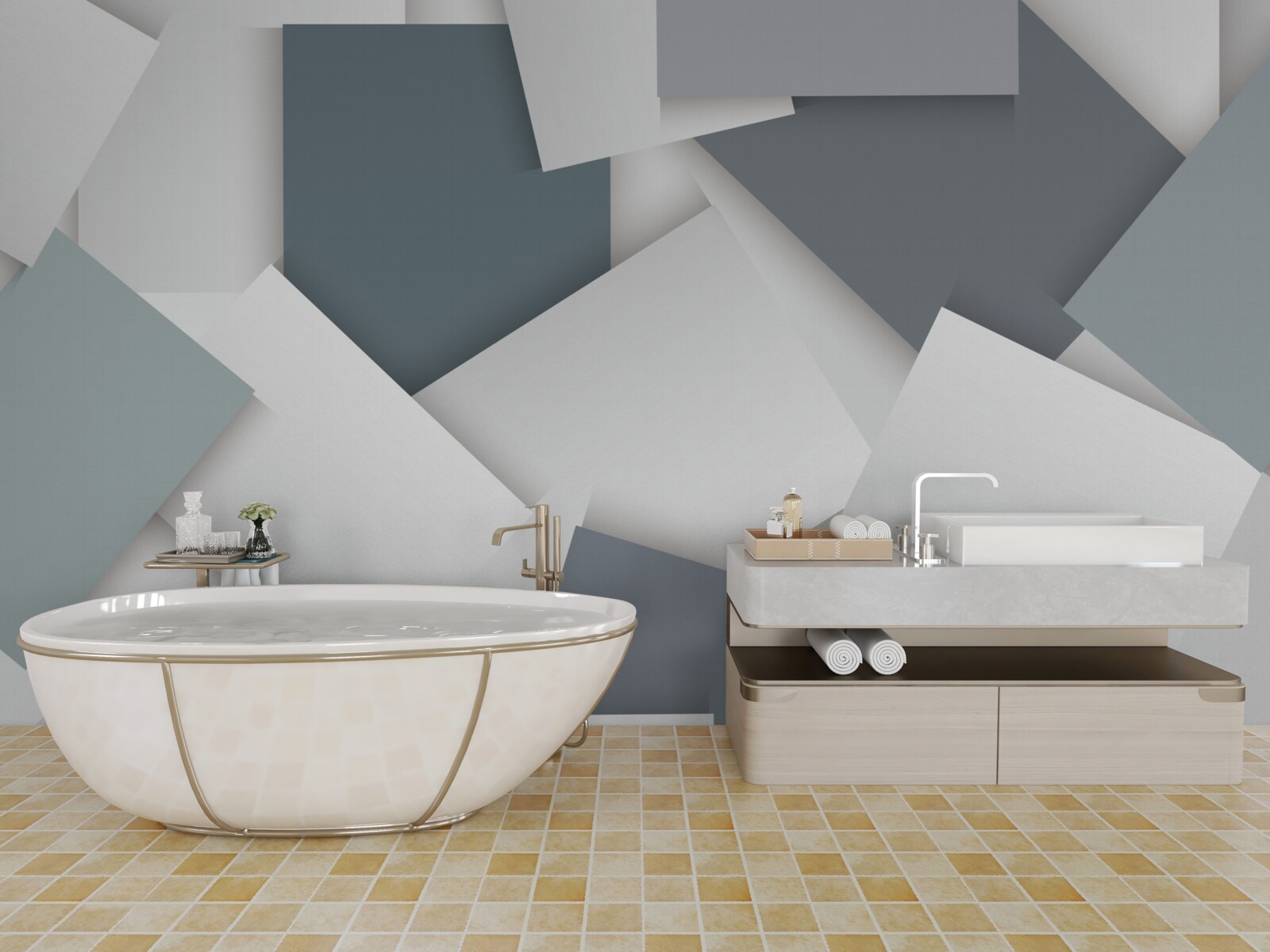 Fotobehang de vierkanten zijn wit en grijs