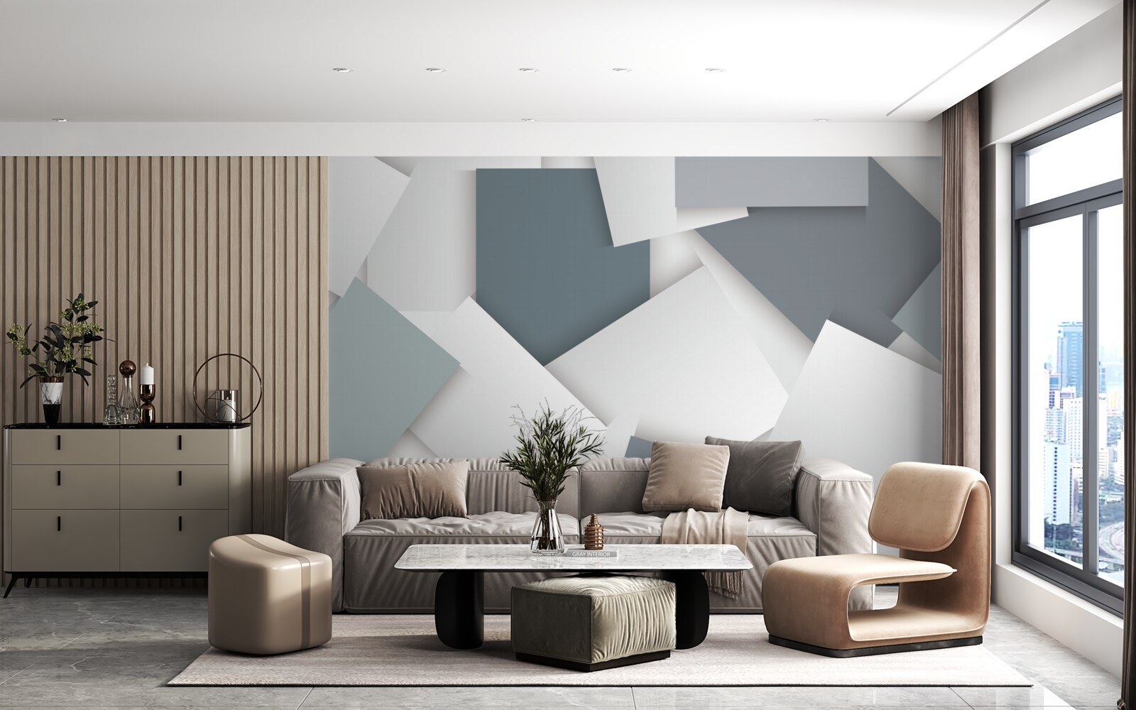 Fotobehang de vierkanten zijn wit en grijs