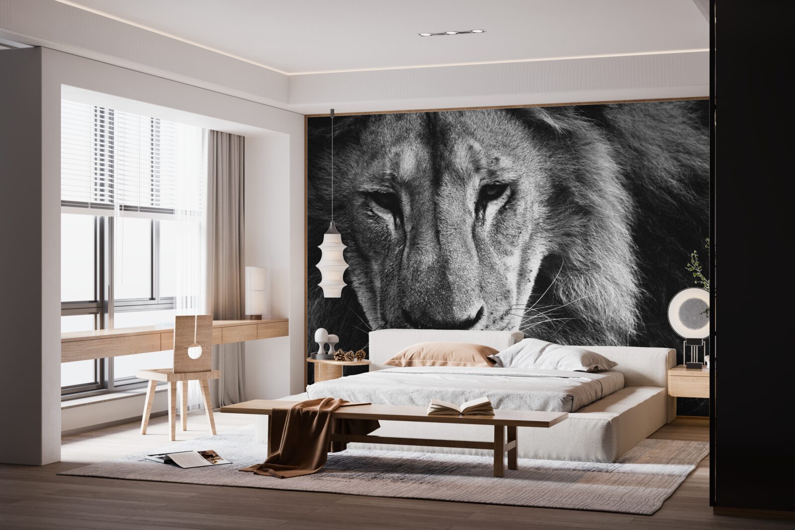 Fotobehang portret van een volwassen leeuw in zwart-wit