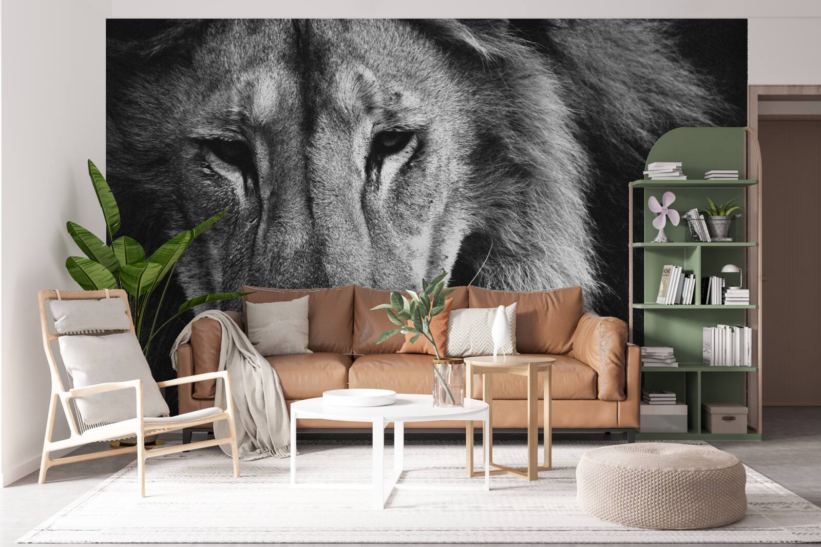 Fotobehang portret van een volwassen leeuw in zwart-wit