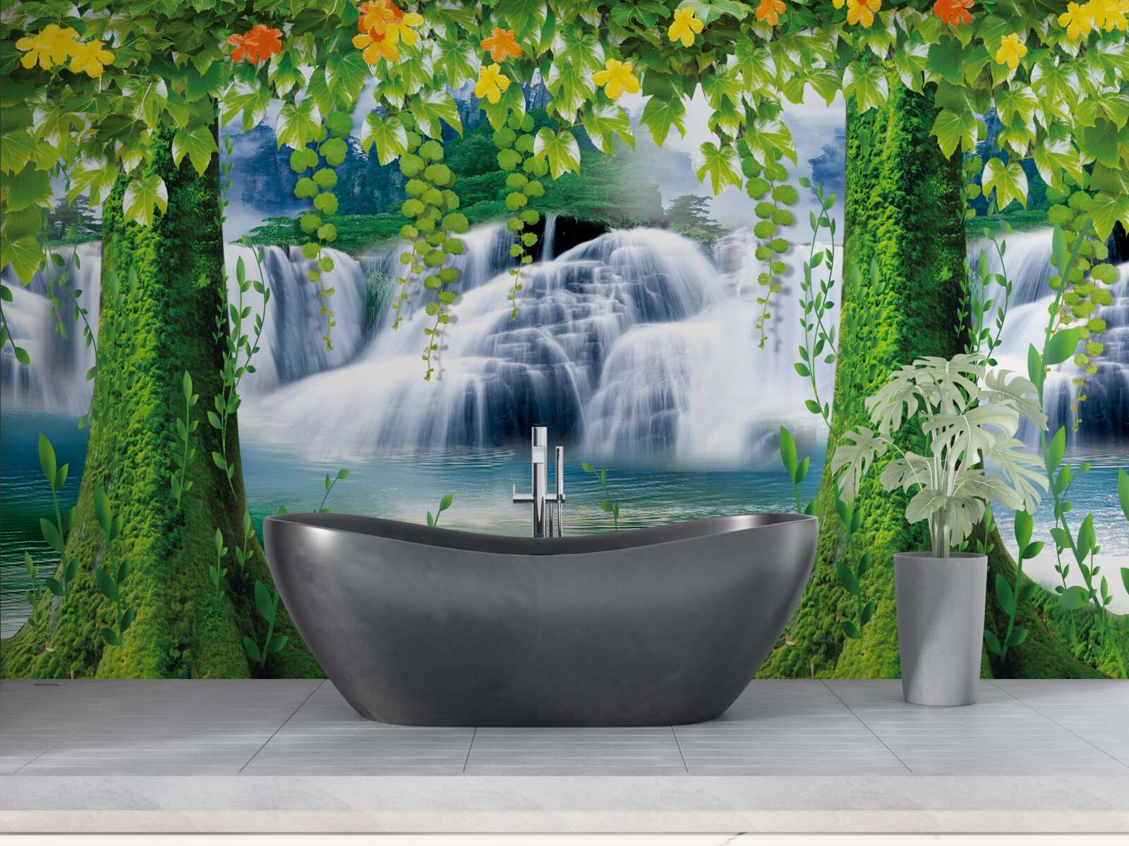 Fotobehang prachtige getrapte watervallen