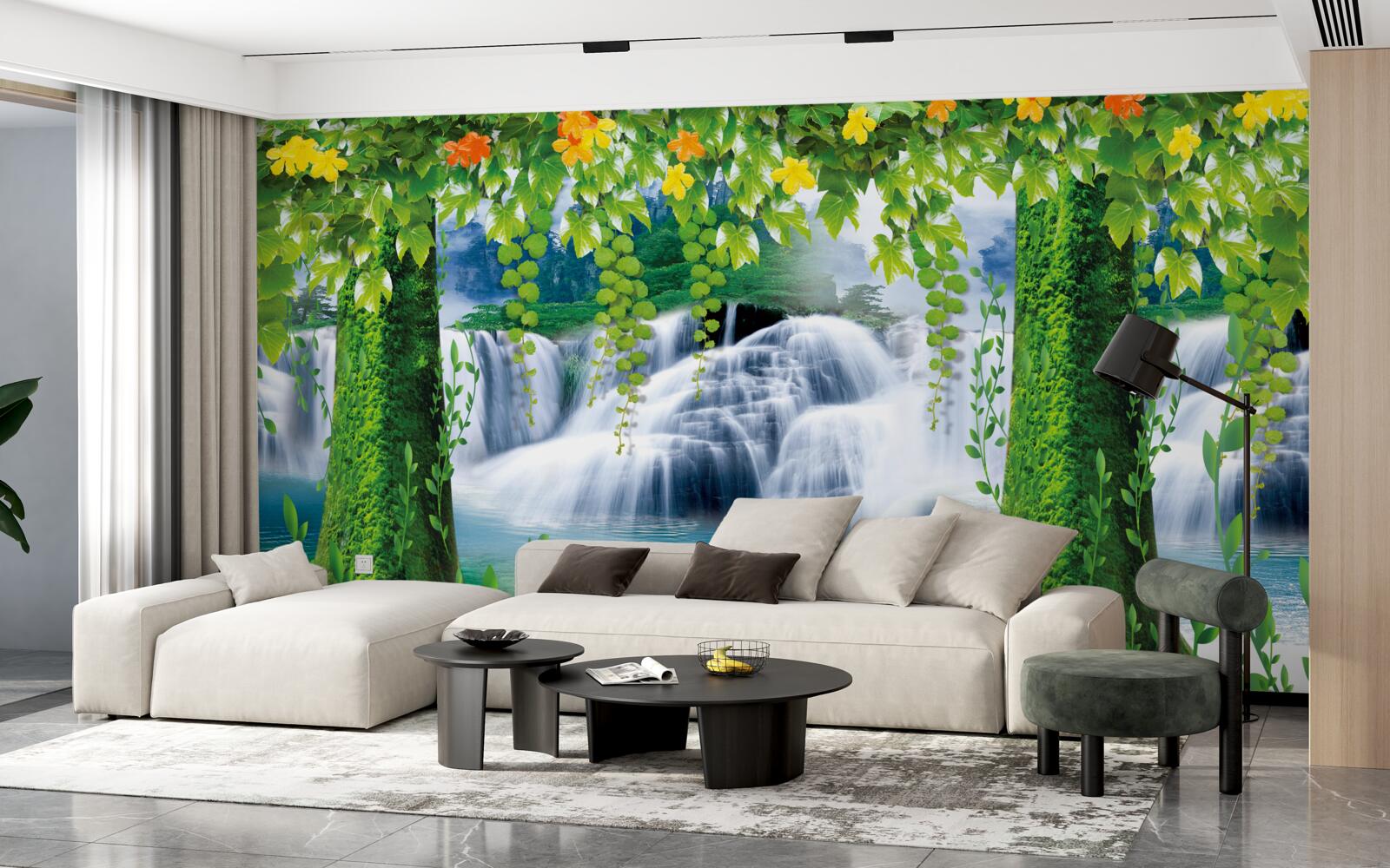 Fotobehang prachtige getrapte watervallen