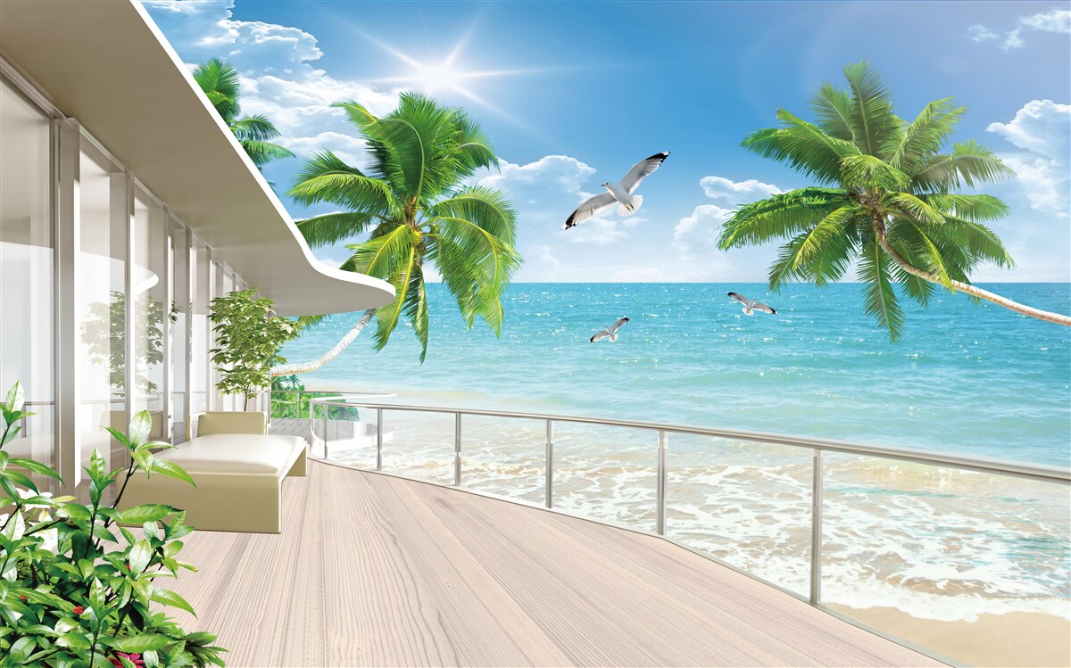 Fotobehang luxe villa aan zee