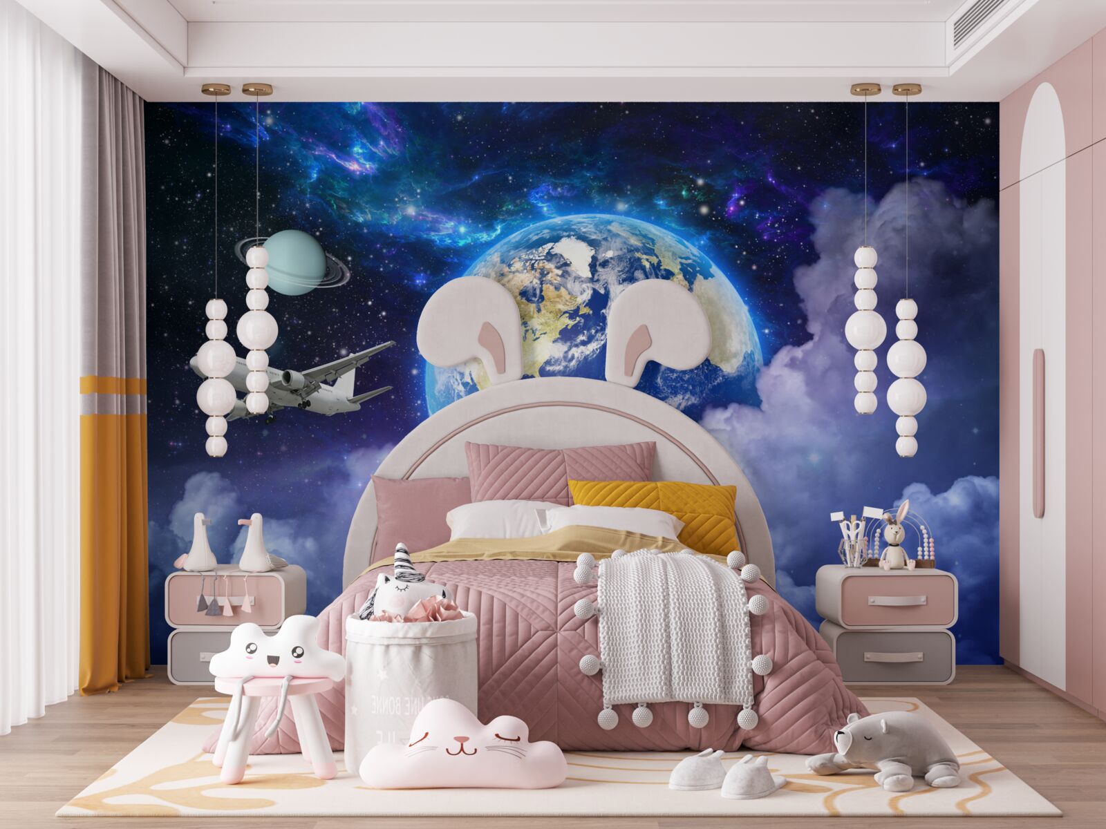 Fotobehang vliegtuig en astronaut in de ruimte