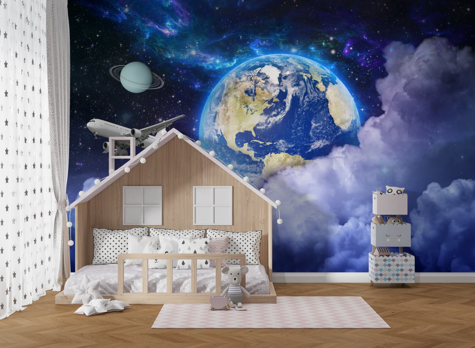 Fotobehang vliegtuig en astronaut in de ruimte