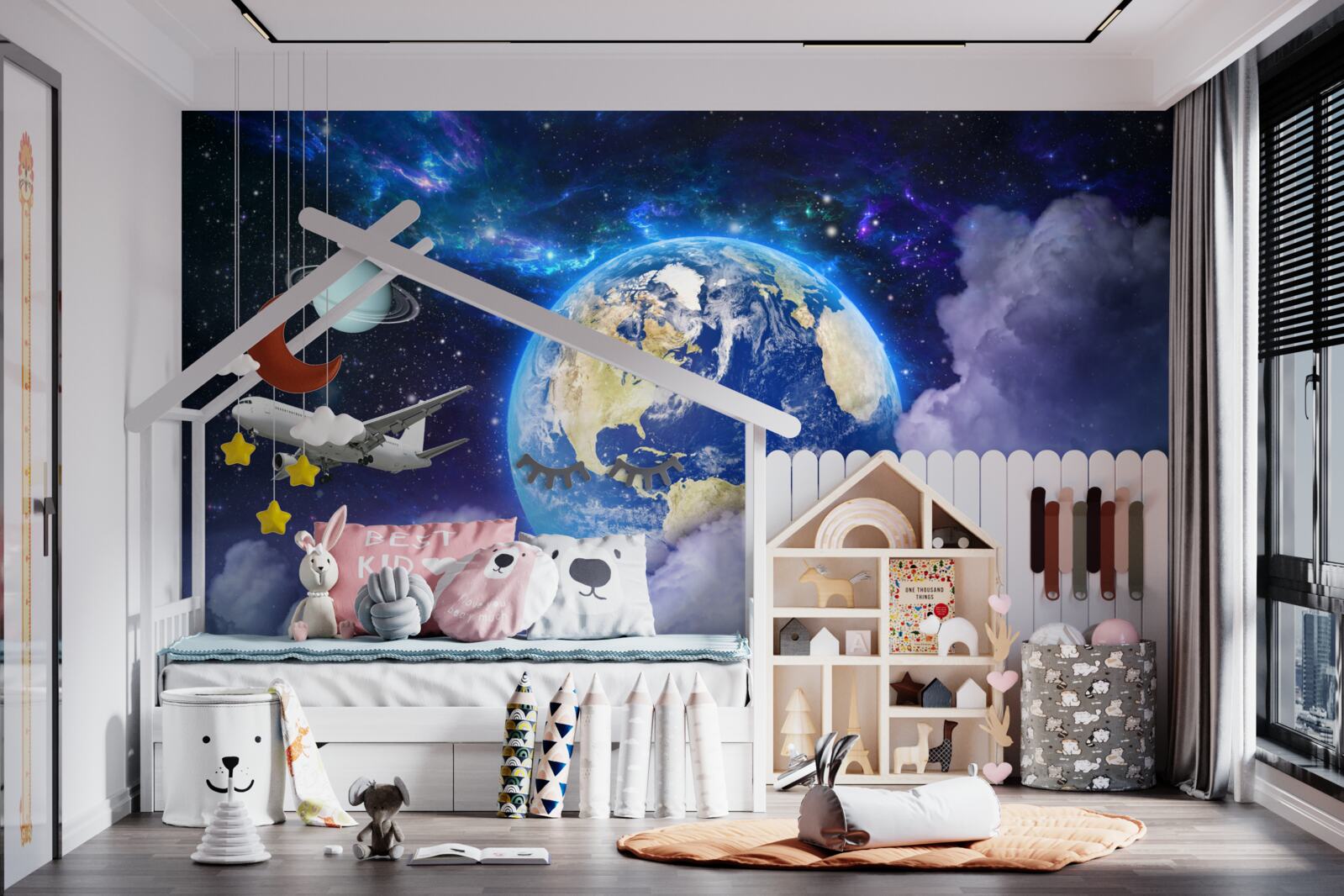 Fotobehang vliegtuig en astronaut in de ruimte