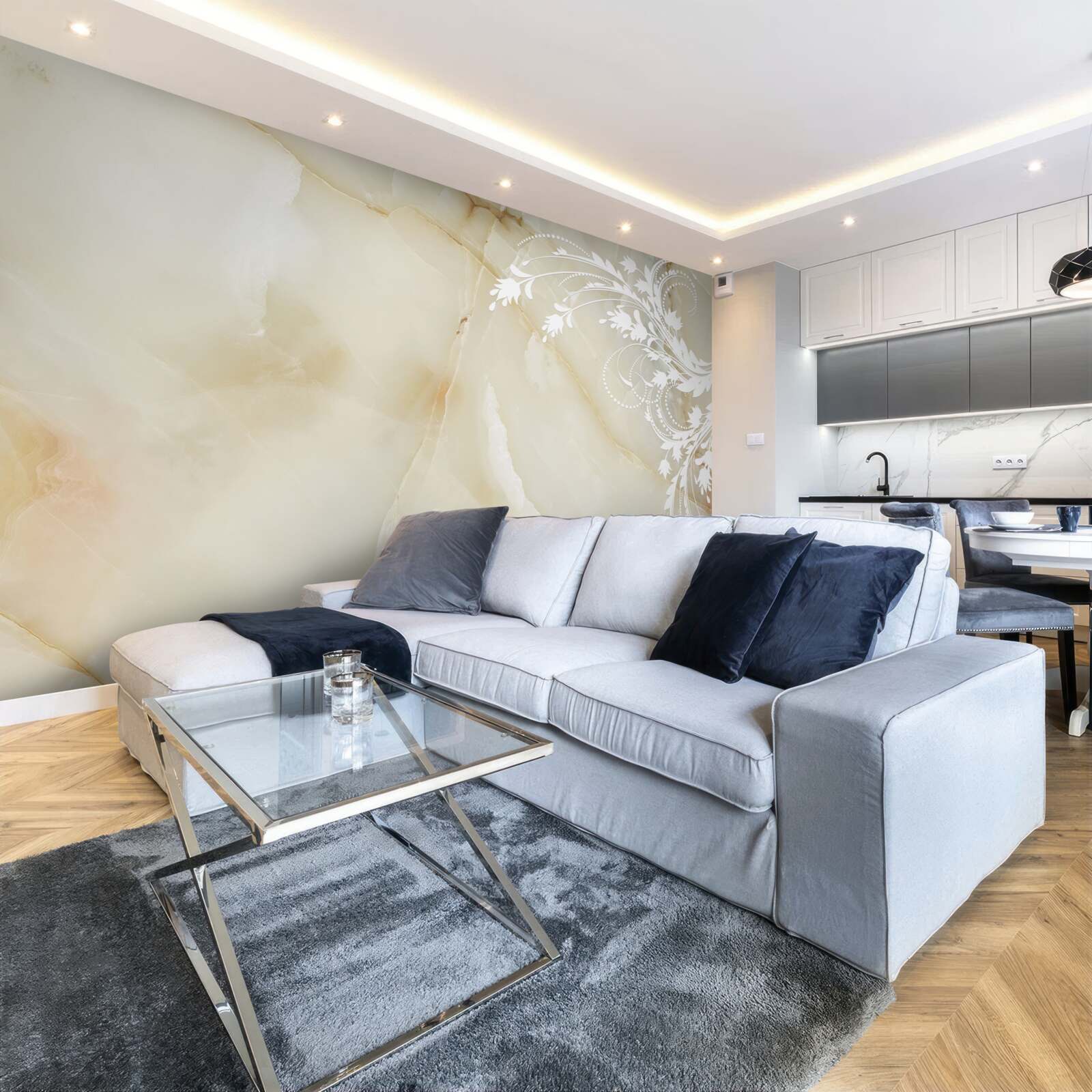 Fotobehang lichte achtergrond met crèmekleurige rozen