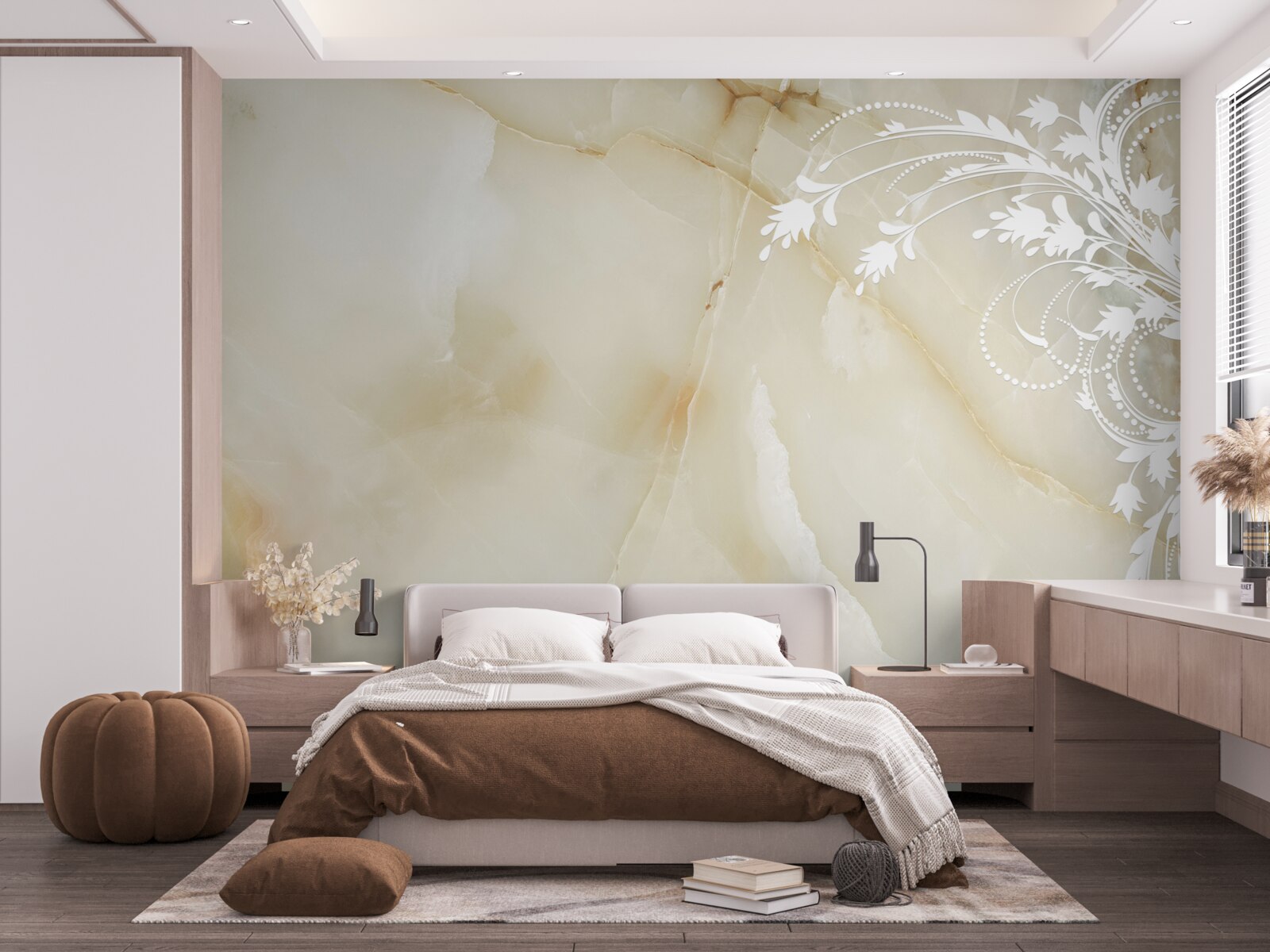 Fotobehang lichte achtergrond met crèmekleurige rozen