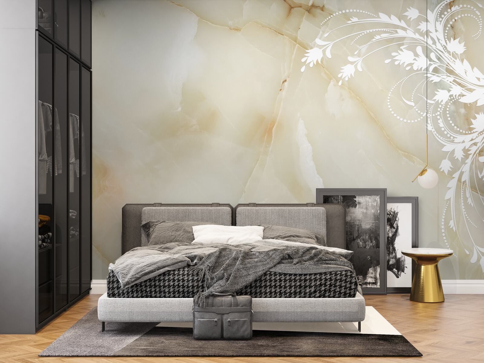 Fotobehang lichte achtergrond met crèmekleurige rozen