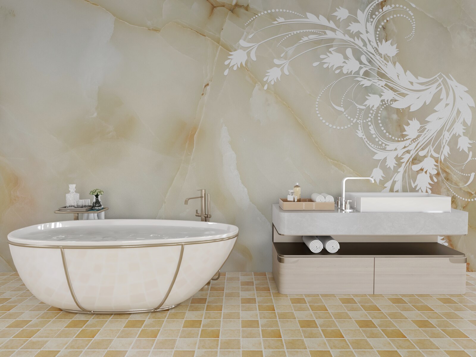 Fotobehang lichte achtergrond met crèmekleurige rozen