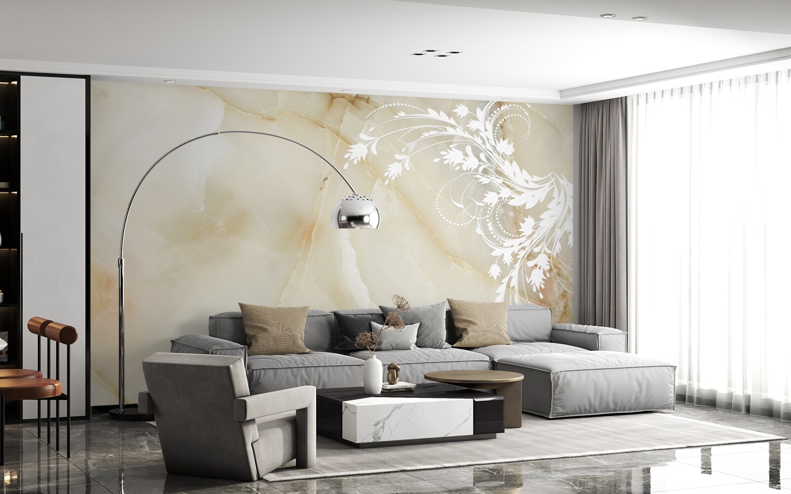 Fotobehang lichte achtergrond met crèmekleurige rozen