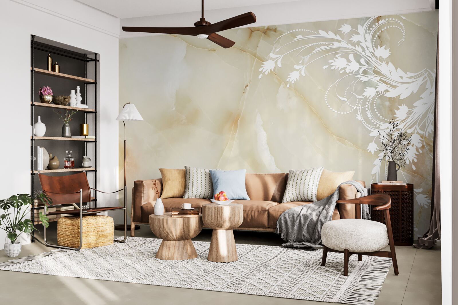 Fotobehang lichte achtergrond met crèmekleurige rozen