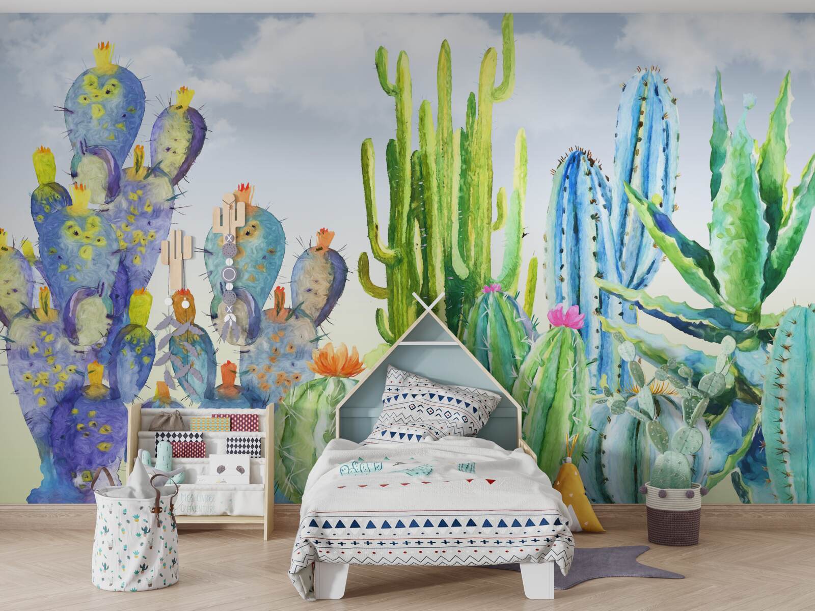 Fotobehang grote cactussen in verschillende kleuren