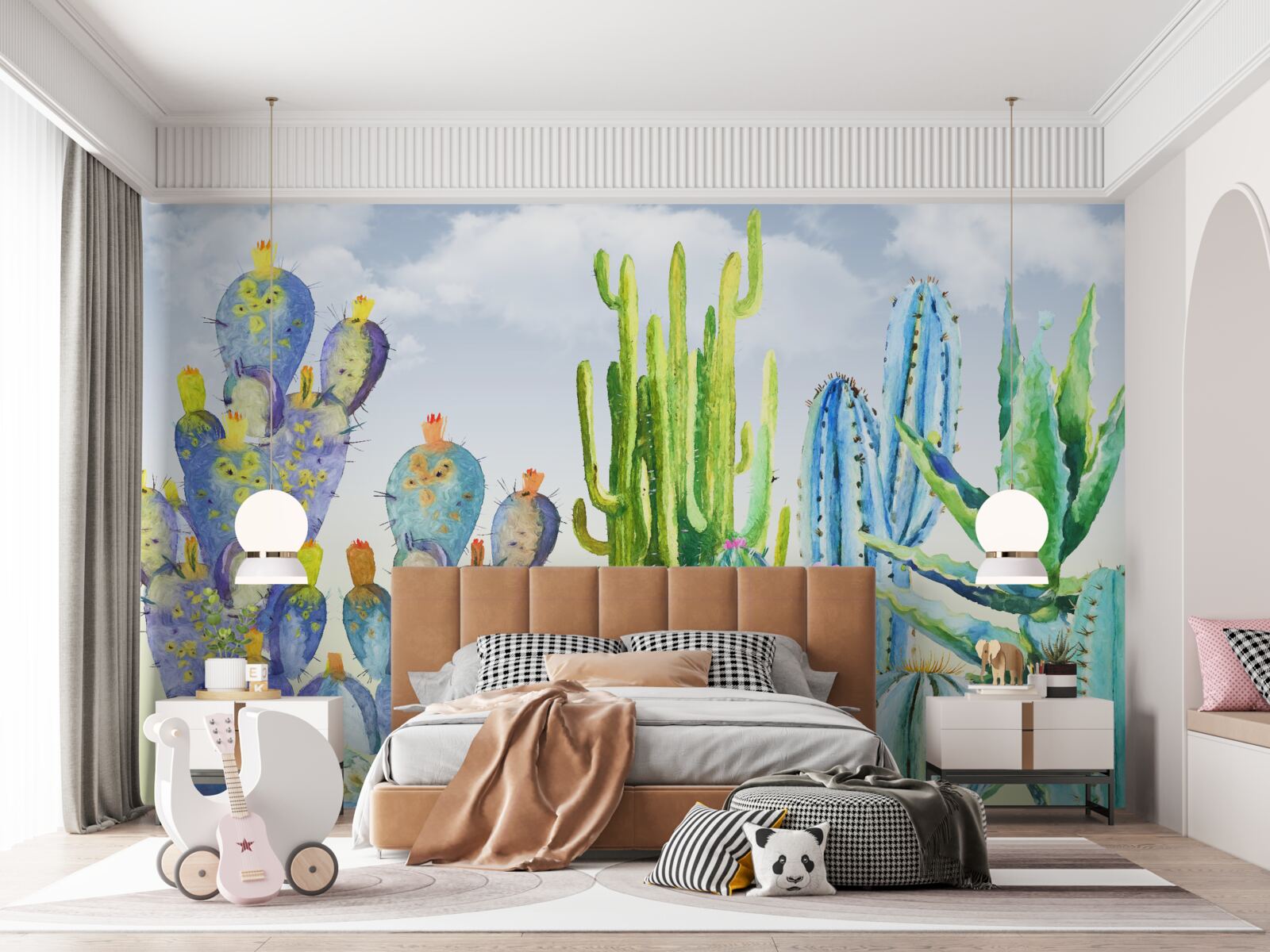 Fotobehang grote cactussen in verschillende kleuren