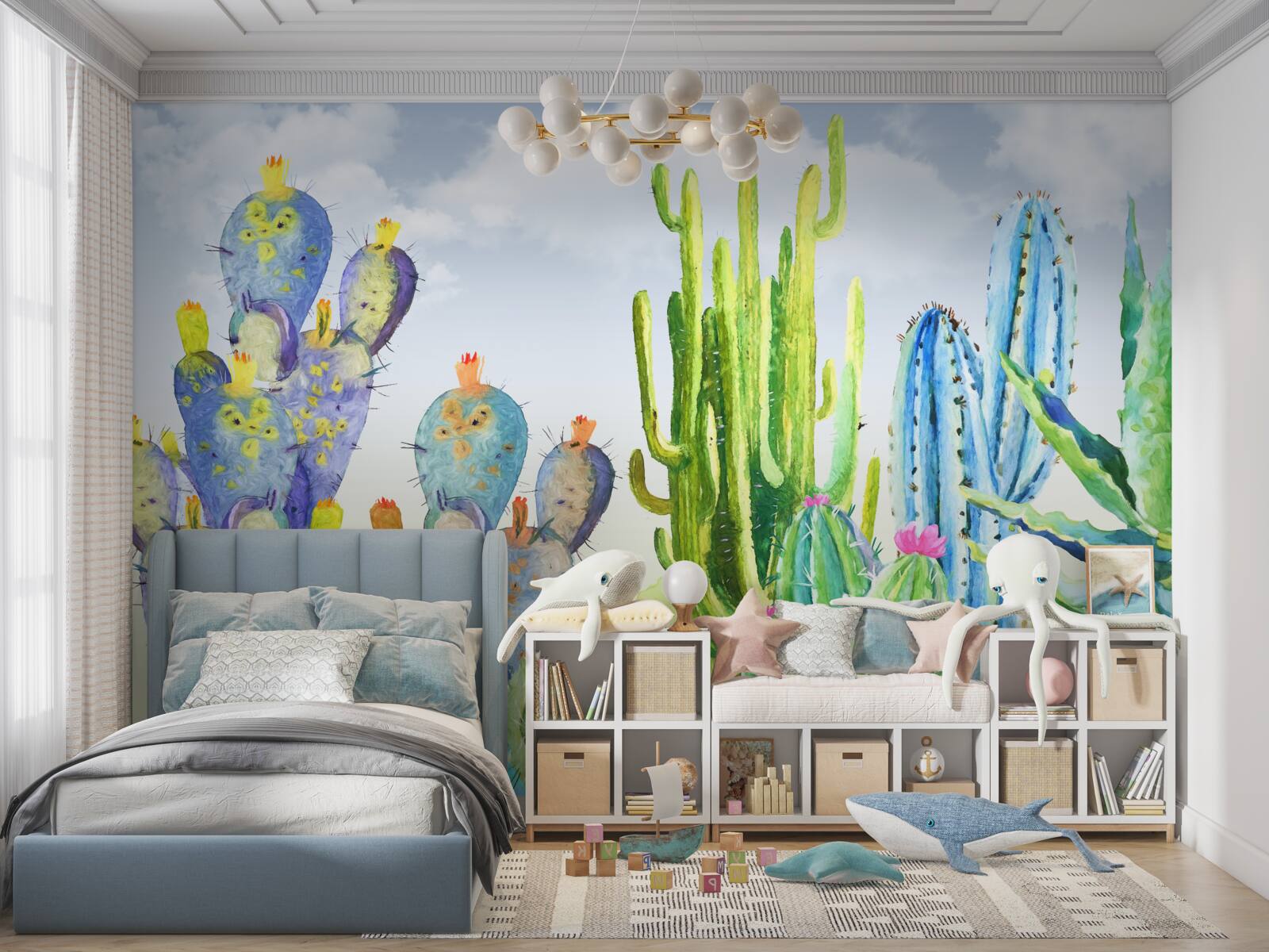 Fotobehang grote cactussen in verschillende kleuren