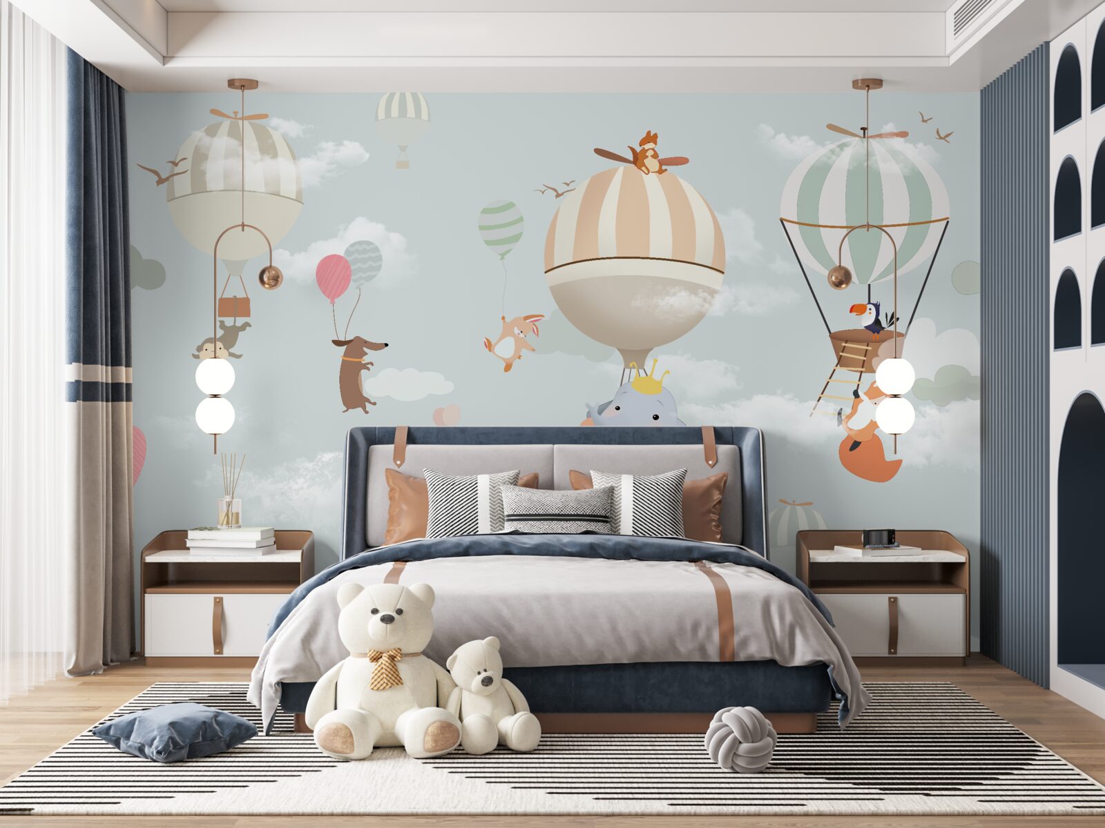 Fotobehang dieren zweven op ballonnen en ballonnen