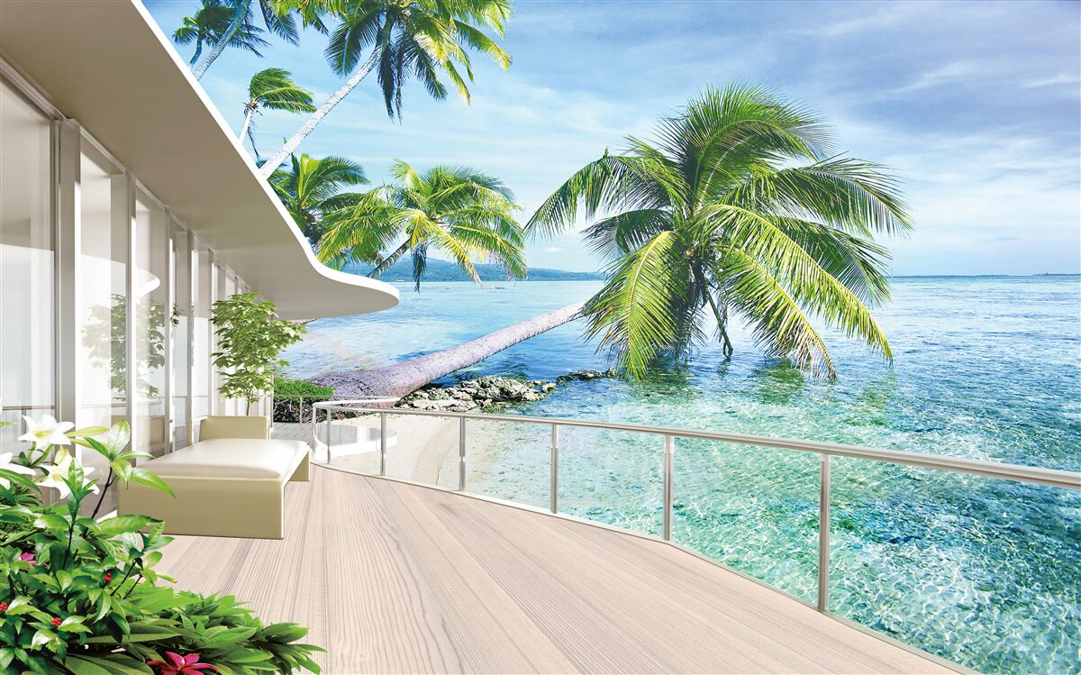 Fotobehang huis aan de kust