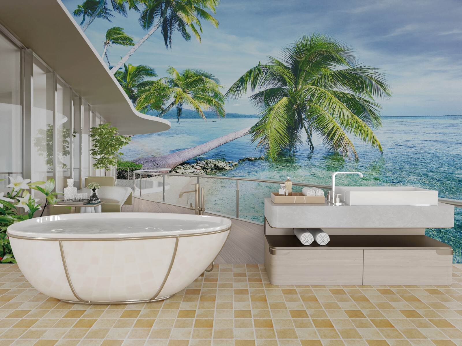 Fotobehang huis aan de kust