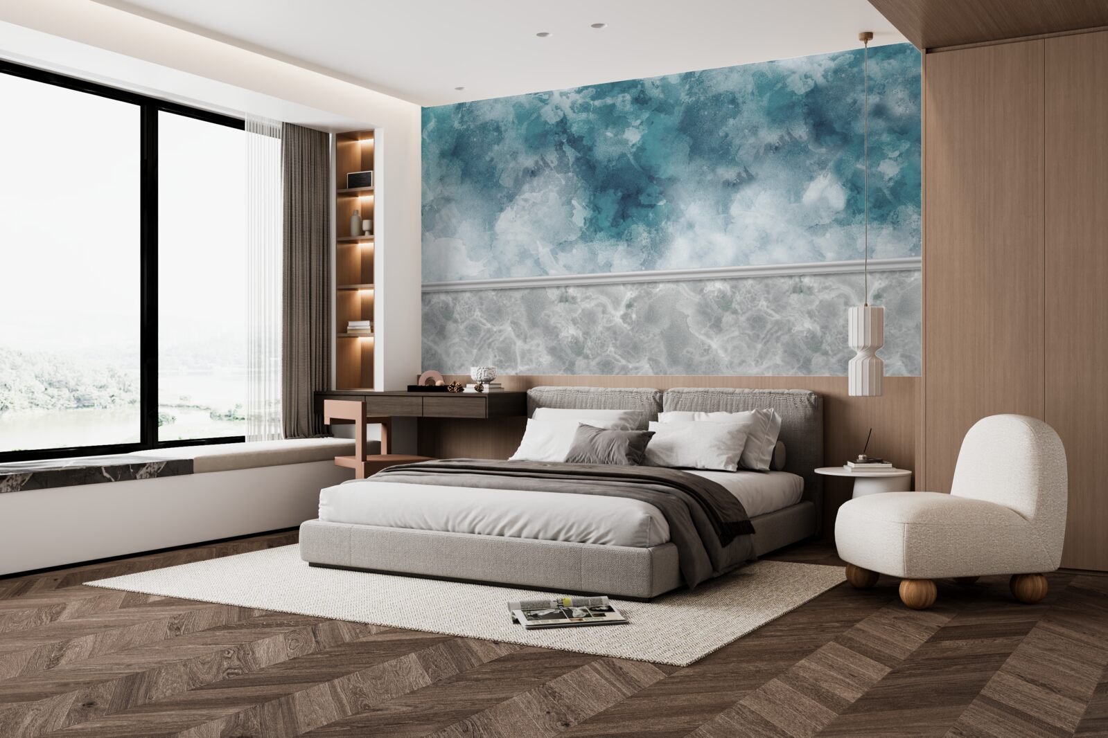 Fotobehang blauwe achtergrond met onscherpte