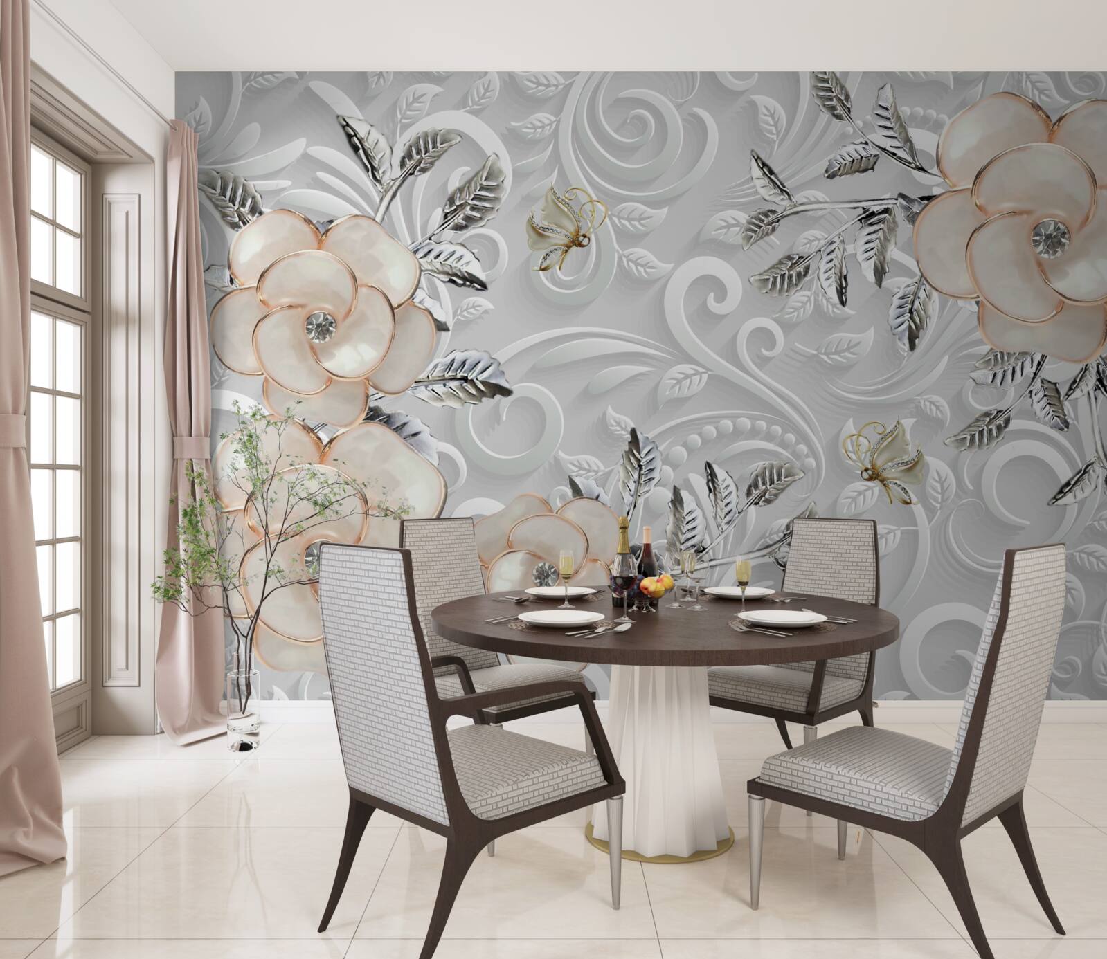 Fotobehang crème rozen