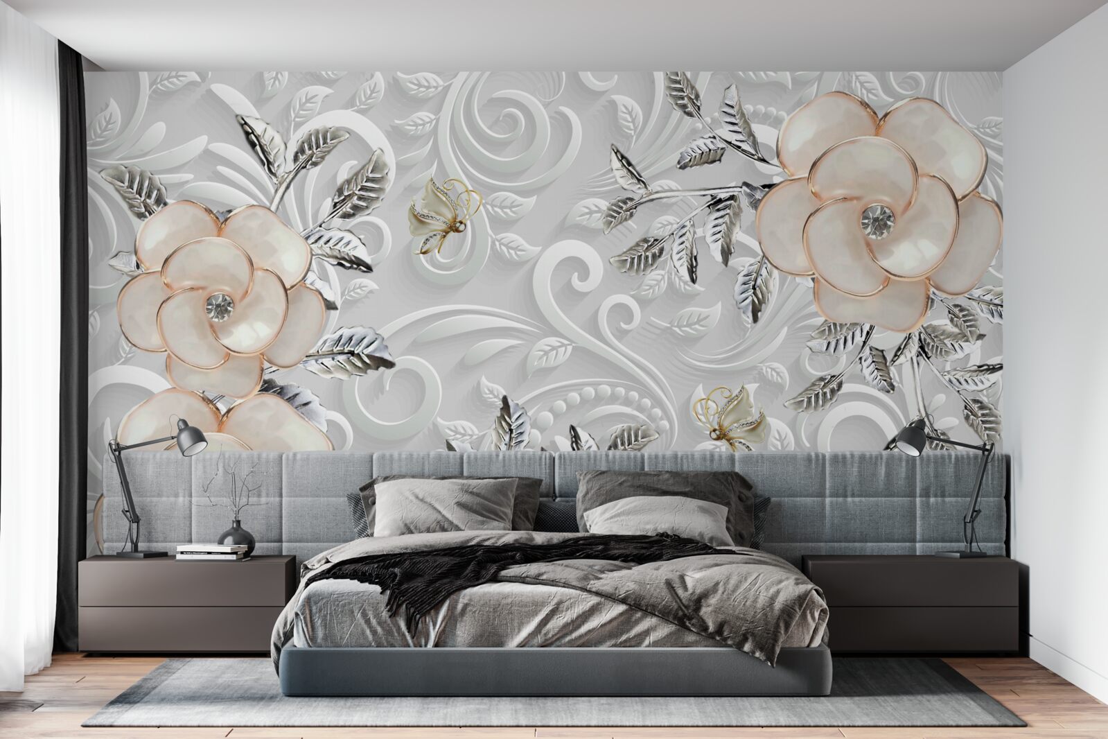 Fotobehang crème rozen