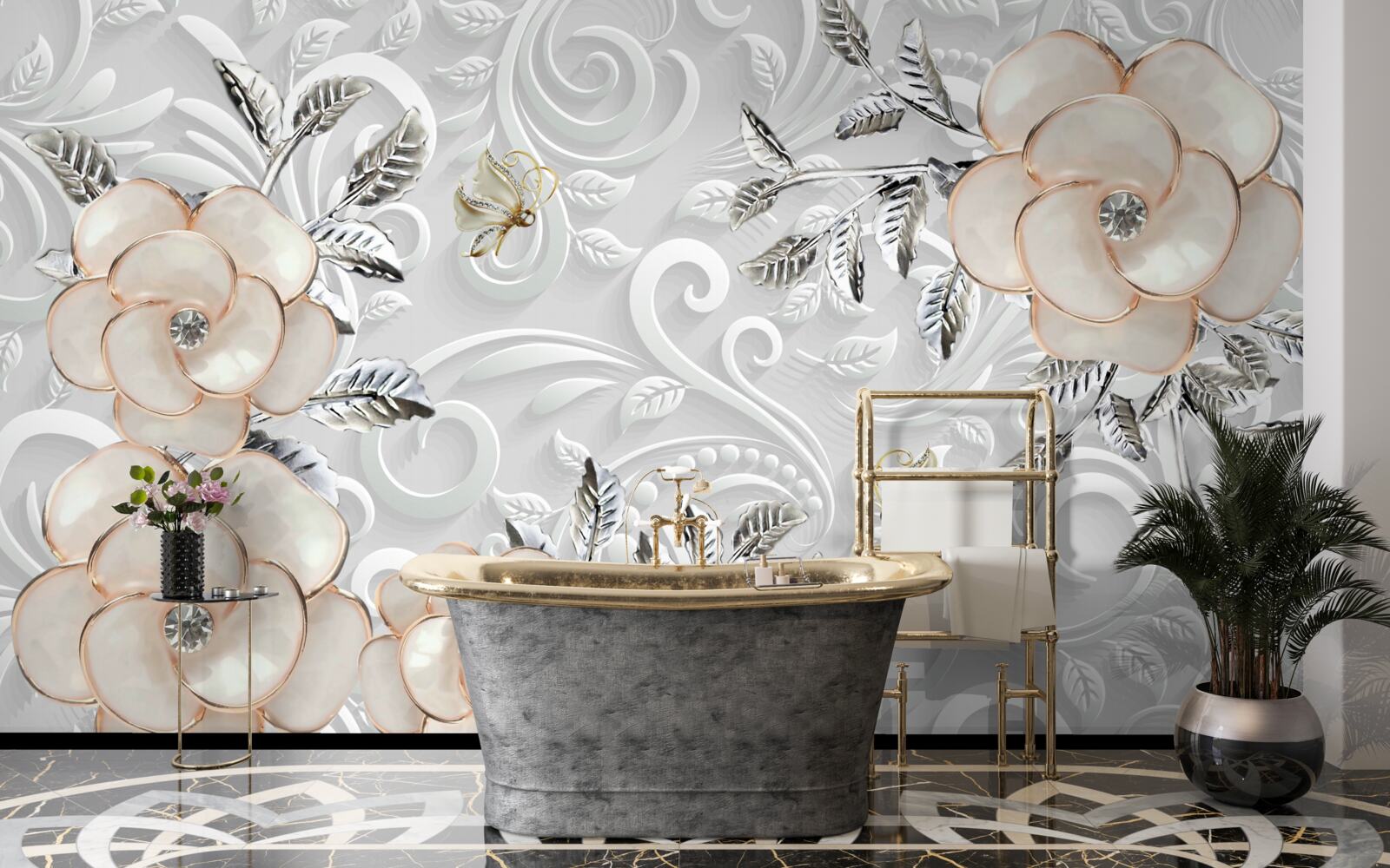 Fotobehang crème rozen