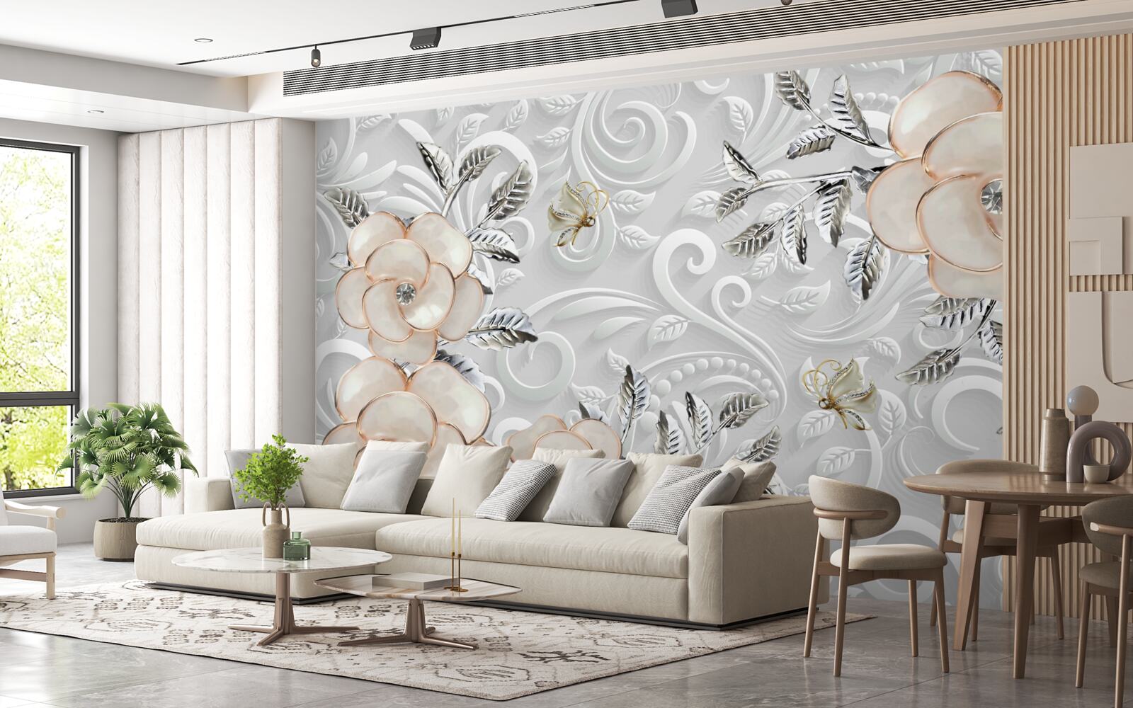 Fotobehang crème rozen