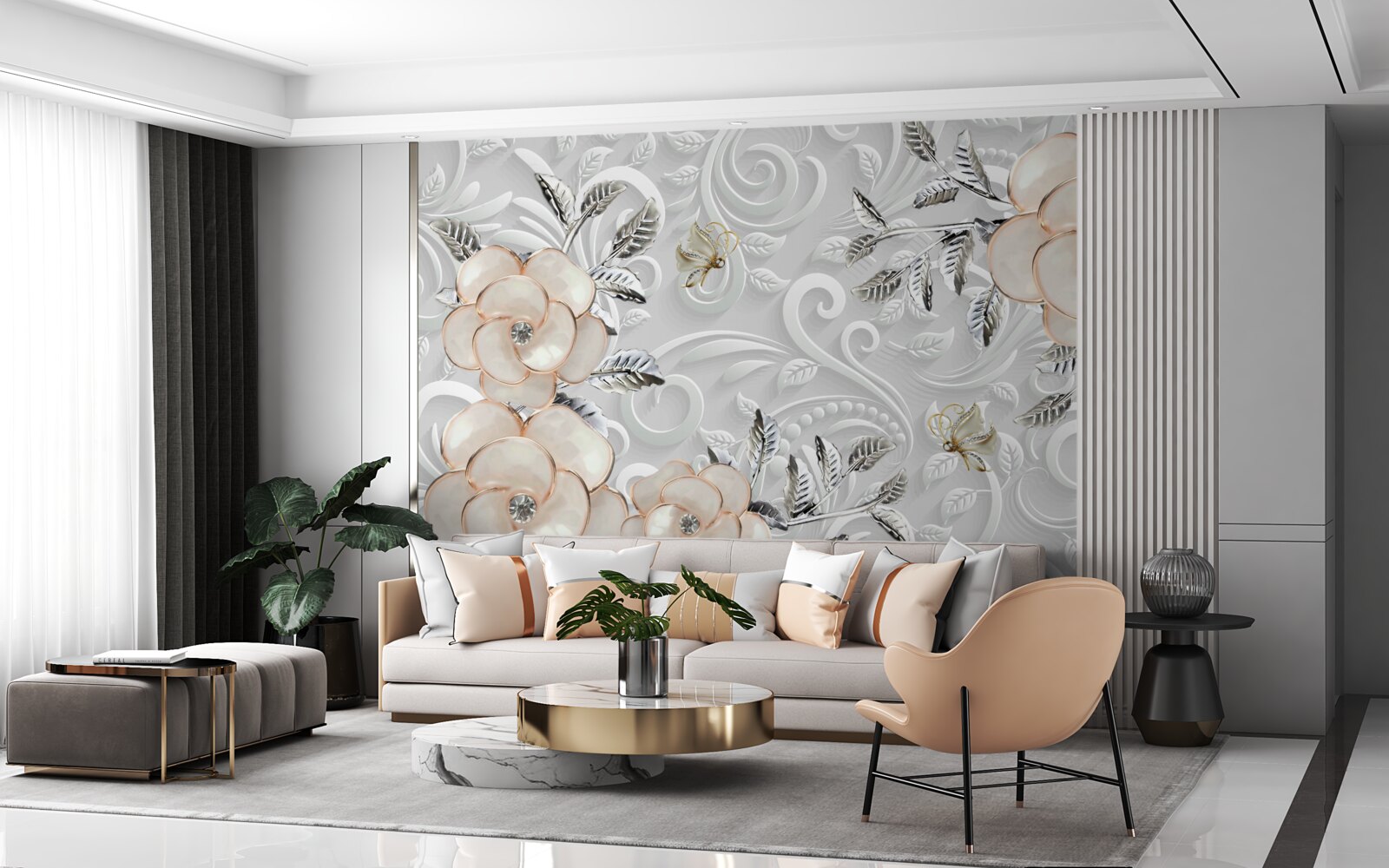 Fotobehang crème rozen