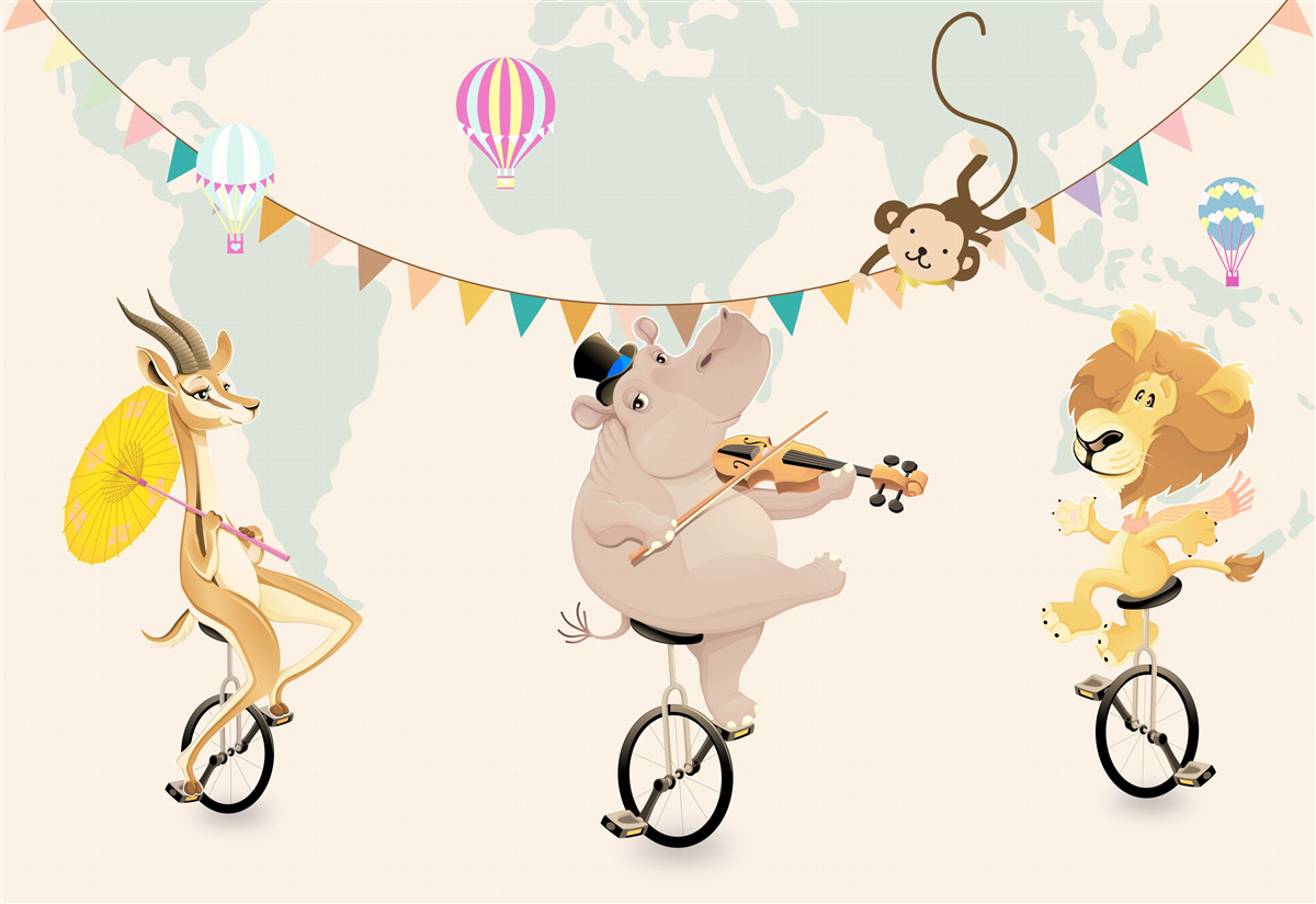 Fotobehang dieren reizen op eenwielers