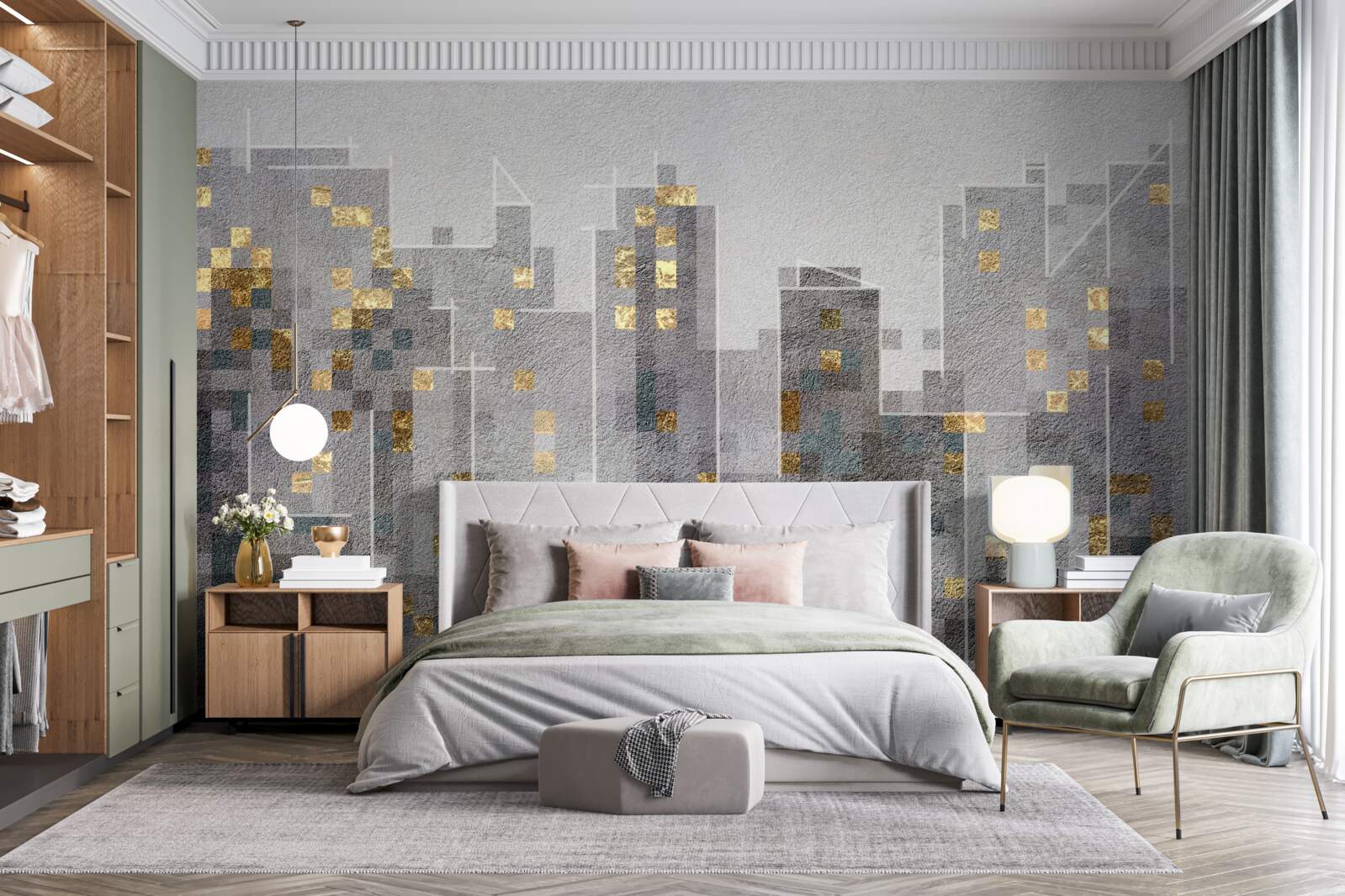 Fotobehang contouren van wolkenkrabbers