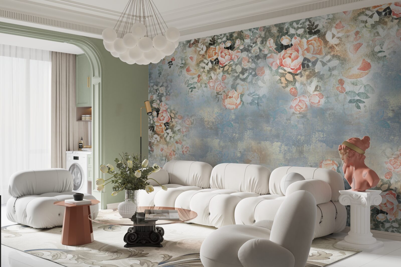 Fotobehang gebloemde achtergrond voor beddengoed