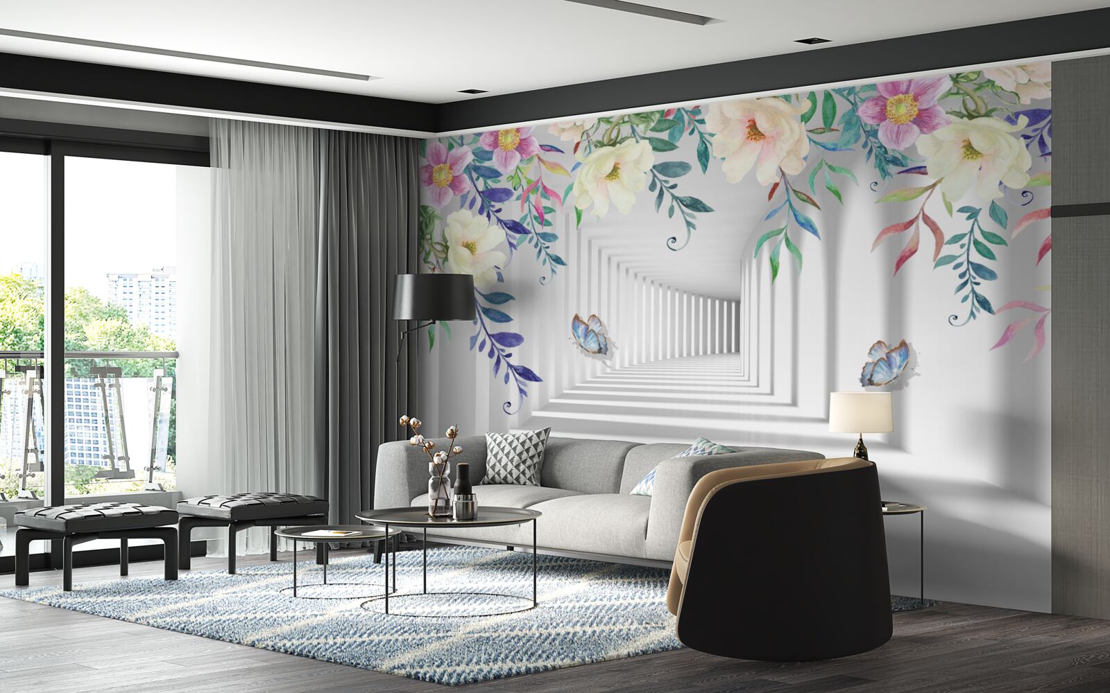 Fotobehang planten langs de lange gang