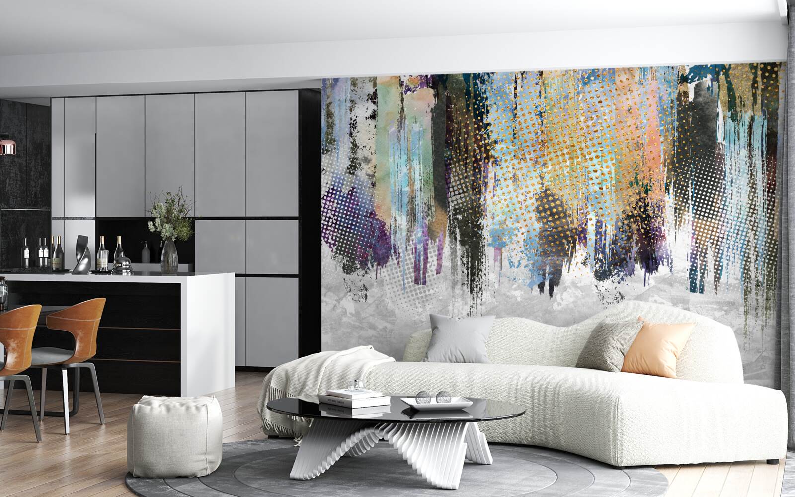 Fotobehang decoratief interieurontwerp in een schilderachtige stijl