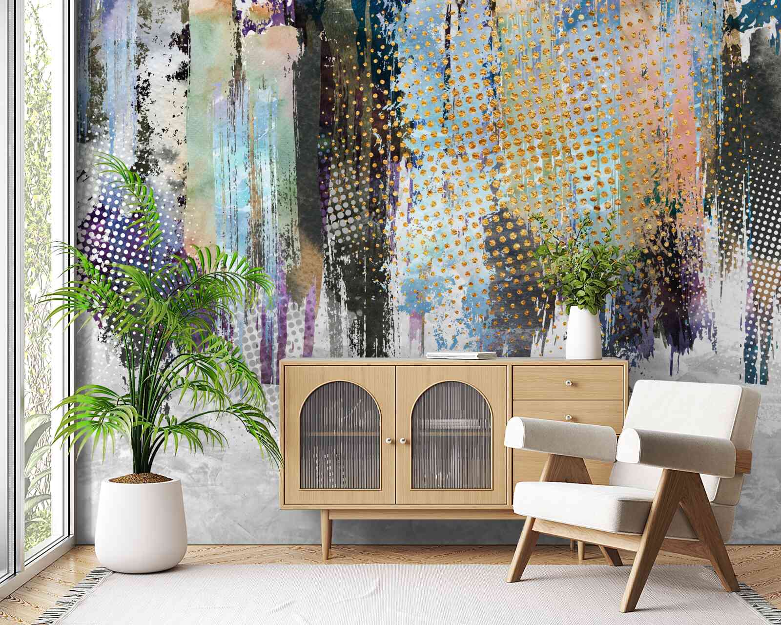 Fotobehang decoratief interieurontwerp in een schilderachtige stijl